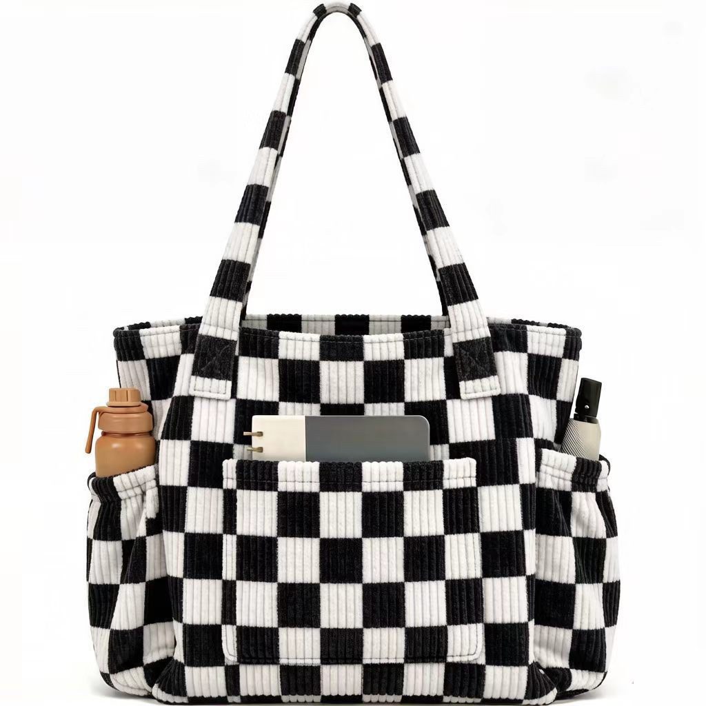 nsihing Umhängetasche Cord Tasche Damen, Groß Tote Bag Strandtasche mit Reißverschluss, Shopper Tasche, Elegant Handtasche für Arbeit Schule Gym