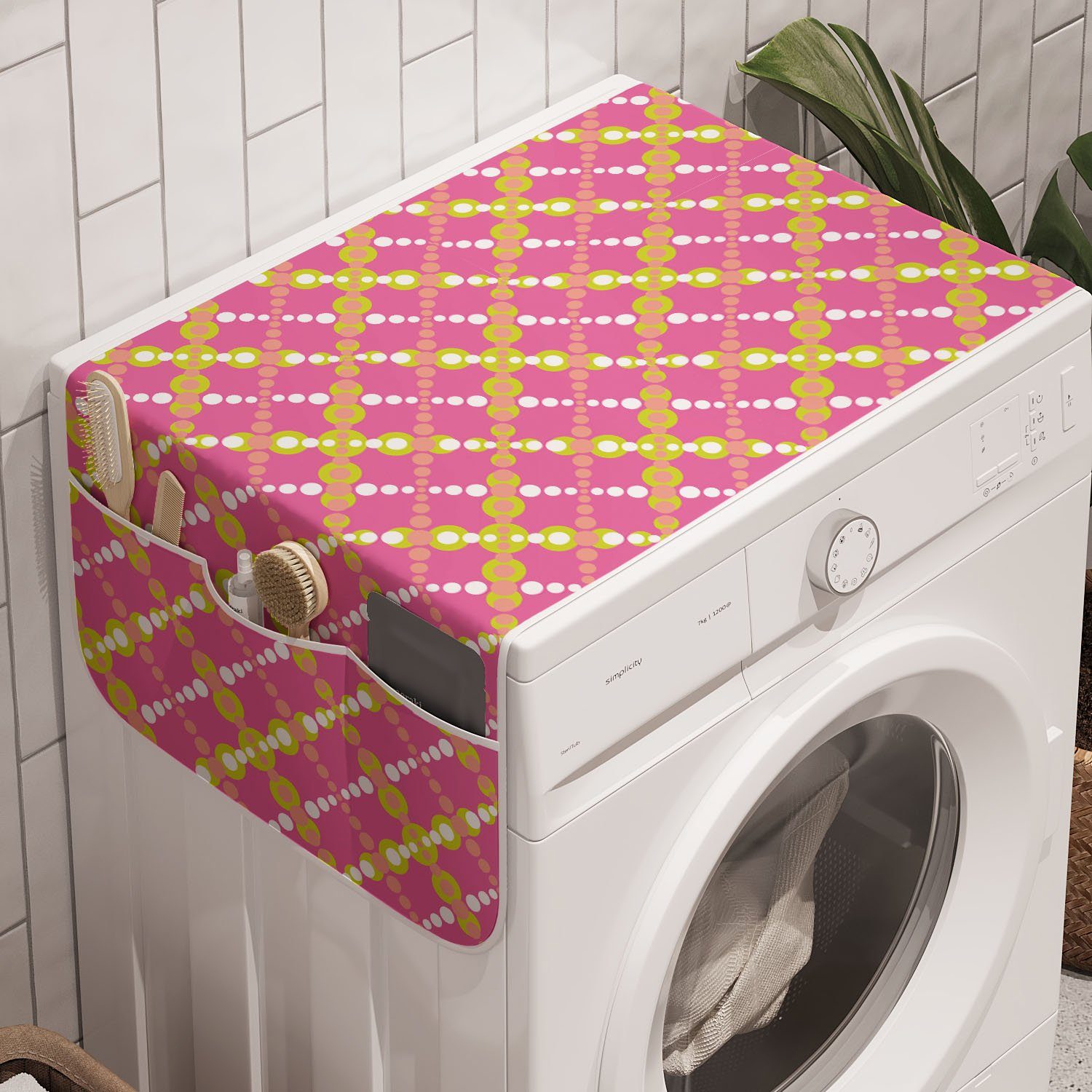 Geometrisch und für Trockner, Diagonal Waschmaschine Badorganizer Motiv Abakuhaus Kreuzschraffieren Anti-Rutsch-Stoffabdeckung