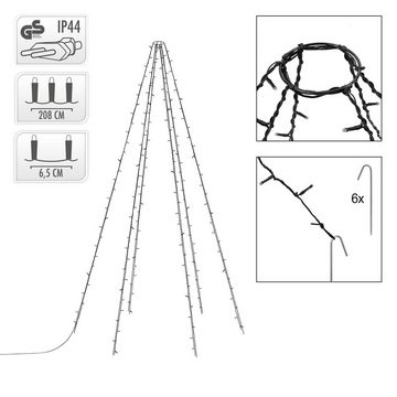 ECD Germany Fahne Lichterkette Fahnenstangen Beleuchtung Außenbeleuchtung, 6 Stränge à 2,08 Meter 192 LED Warmweiß Schwarz IP44