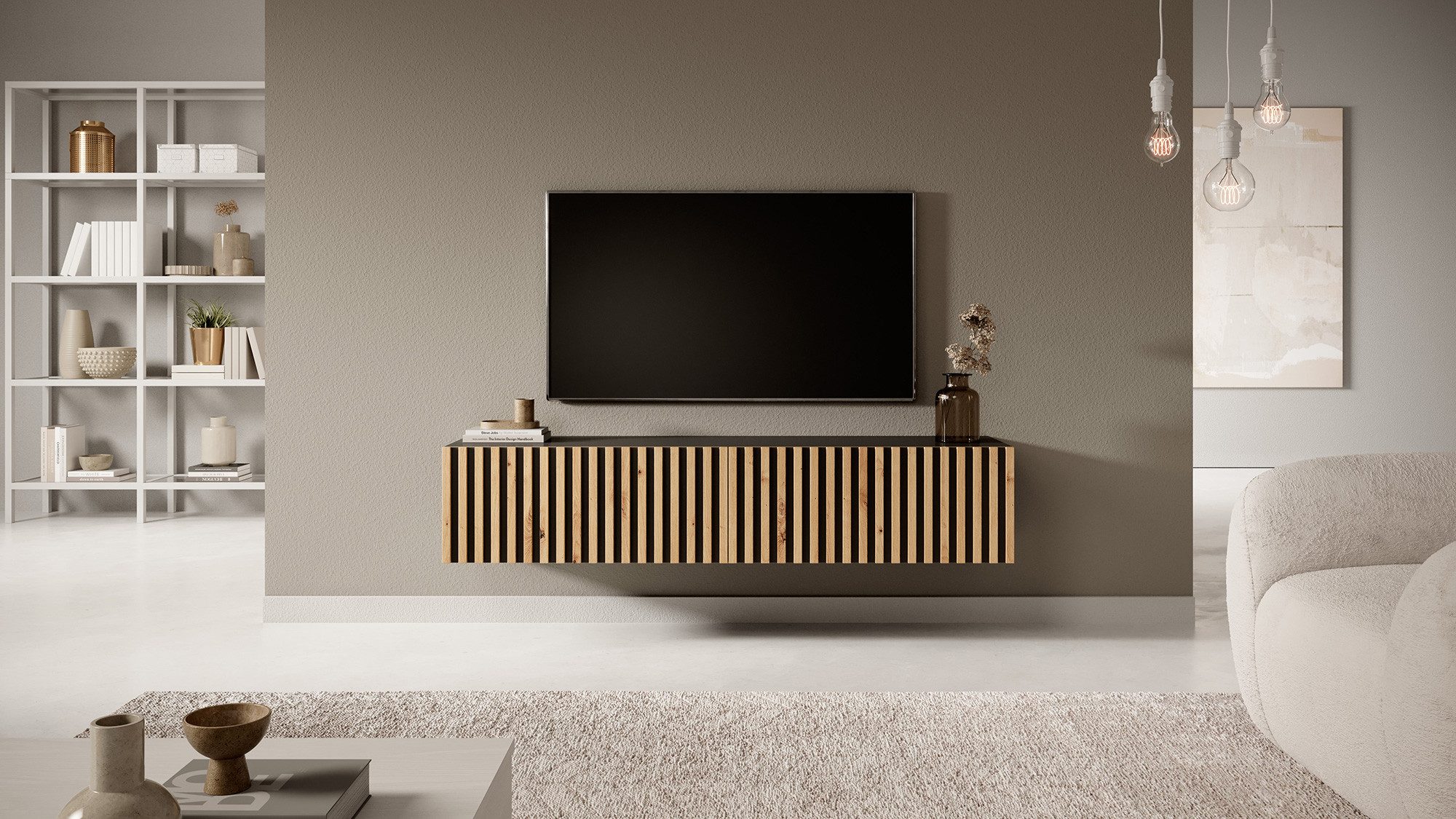 Selsey TV-Schrank TELIRE Hängend mit 2 grifflosen Lamellenfronten, 138,6 cm