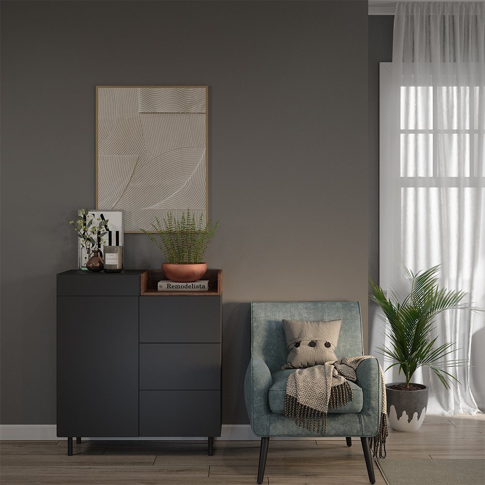 Vicco Kommode Anika, Anthrazit/Nussbaum, 89 x 100 cm