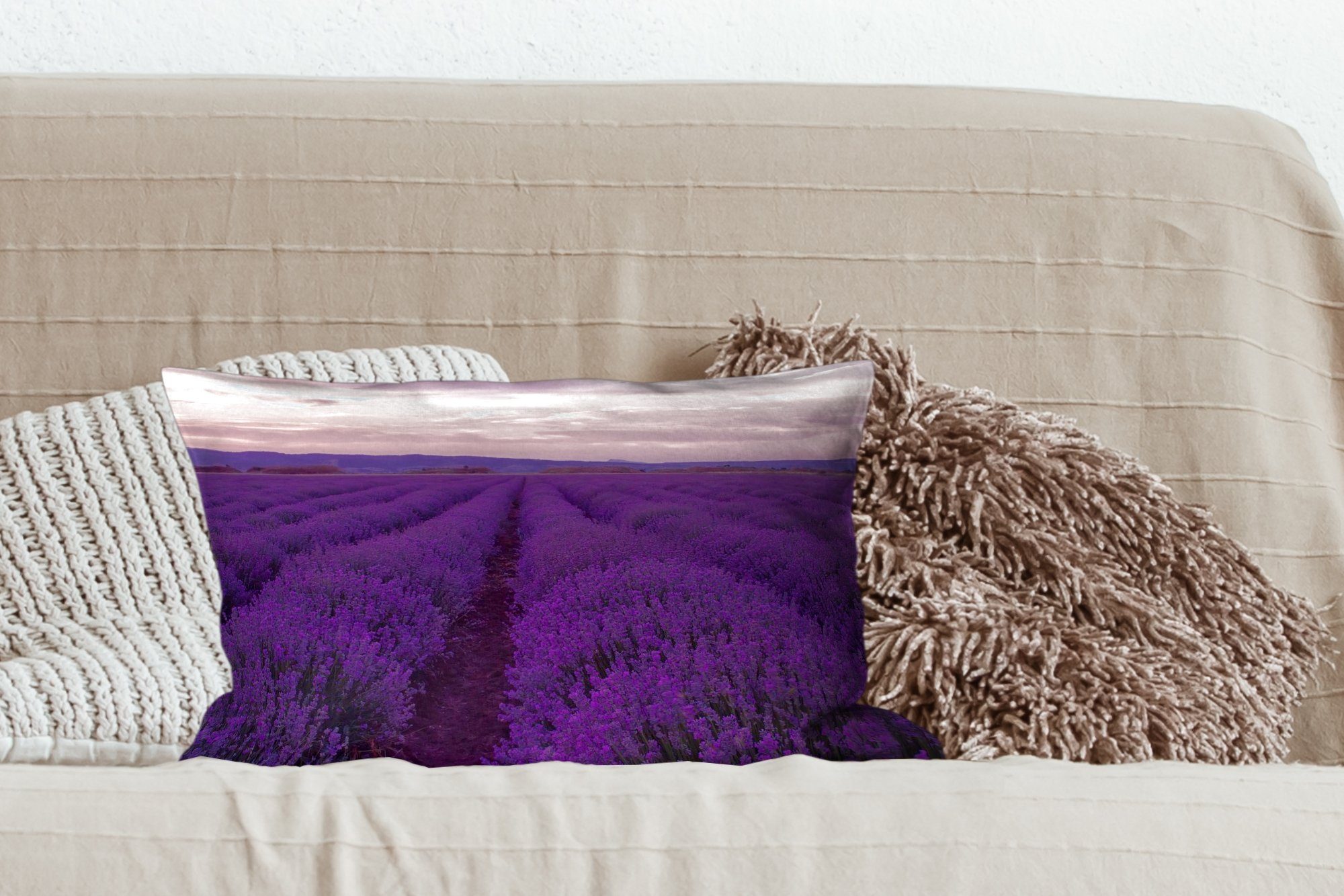 Dekoration, - MuchoWow - Wohzimmer Füllung, mit Schlafzimmer - Dekokissen Dekokissen Lila Blumen Natur, Lavendel Zierkissen,