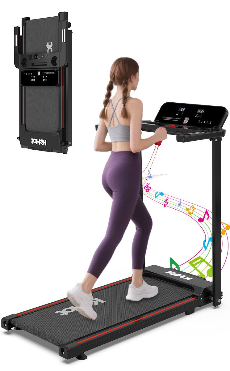 kehot Laufband Elektrisches Laufband mit Bluetooth-Musik, LCD, APP, Kalorien, Puls (2,5 PS Klappbares Walking Pad für Zuhause, 12 Trainingsprogramme, Leises Laufband mit Armlehnen & Getränkehalter, Platzsparend Klappbar), Geschwindigkeit 1–12 km/h, Stoßdämpfend, Ideal für Heimtraining