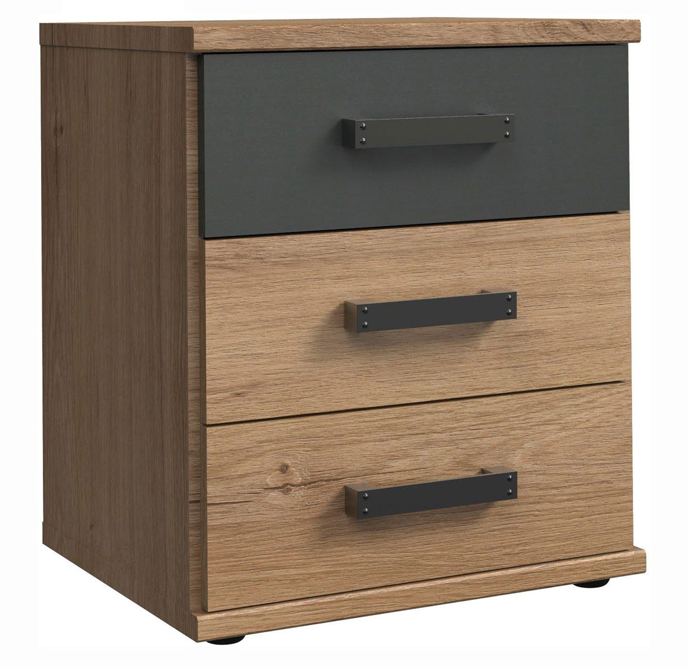 Wimex Nachtkonsole Cork (3 Schubladen, 1 St., moderner Optik, schwarze Kunststoffgriffe), 46x40x38cm Plankeneiche / graphit