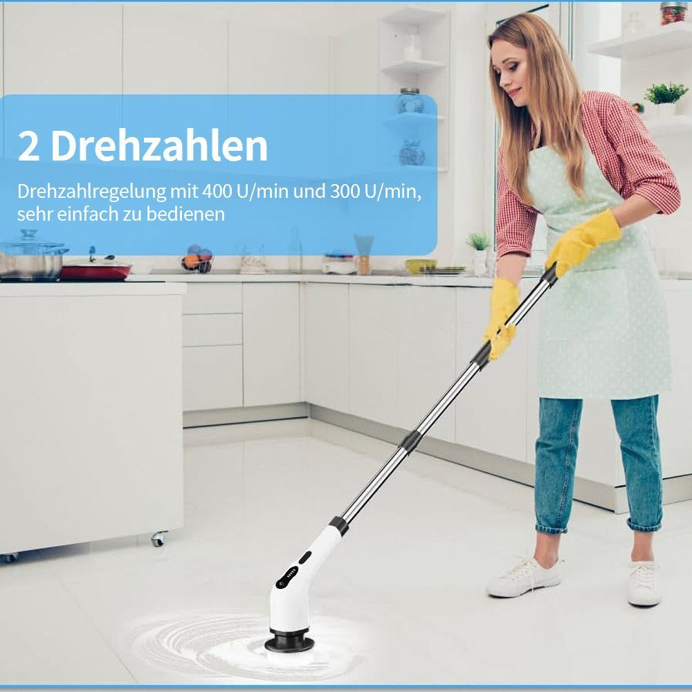 AKKEE Elektro-Fugenbürste Elektrische Reinigungsbürste mit 8 Austauschbaren Bürstenköpfen, LED-Digitalanzeige Für Bodenbeläge, Möbel, Badezimmer und Küche