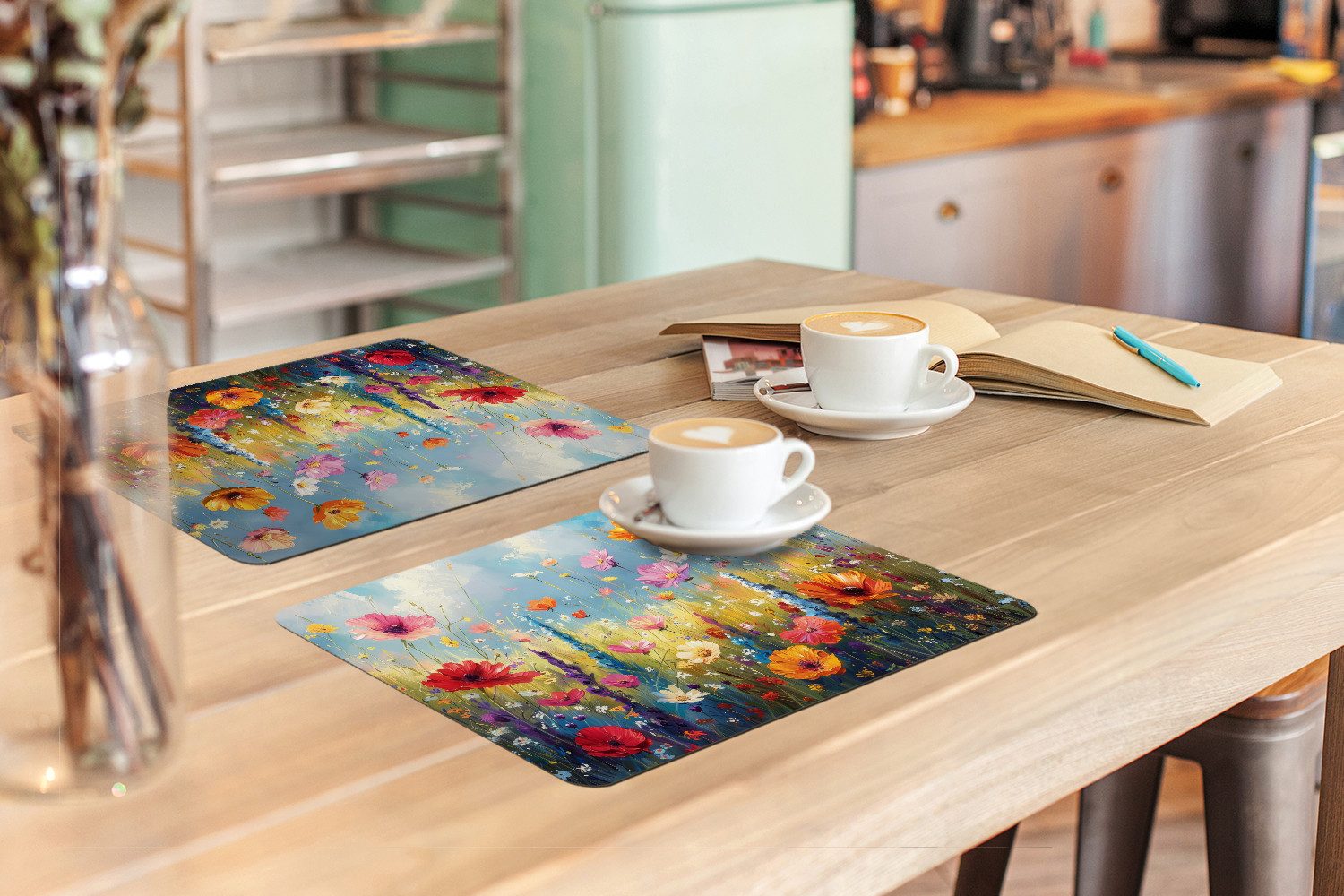 MuchoWow Platzset Blumen - Natur - Botanik - Kunst, (6-St), Platzsets, Tischset, Abwaschbar, Tischsets, Platzdeckchen