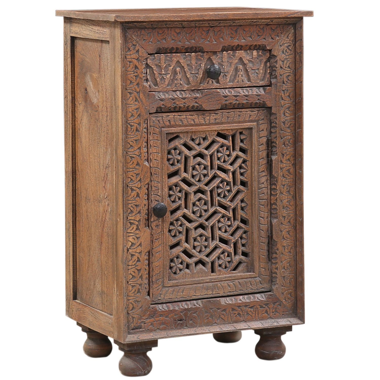 Marrakesch Orient & Mediterran Interior Nachttisch Moderner Vintage Nachttisch Pedro aus Mangoholz in Braun Antik 90 cm (1-St), Handarbeit