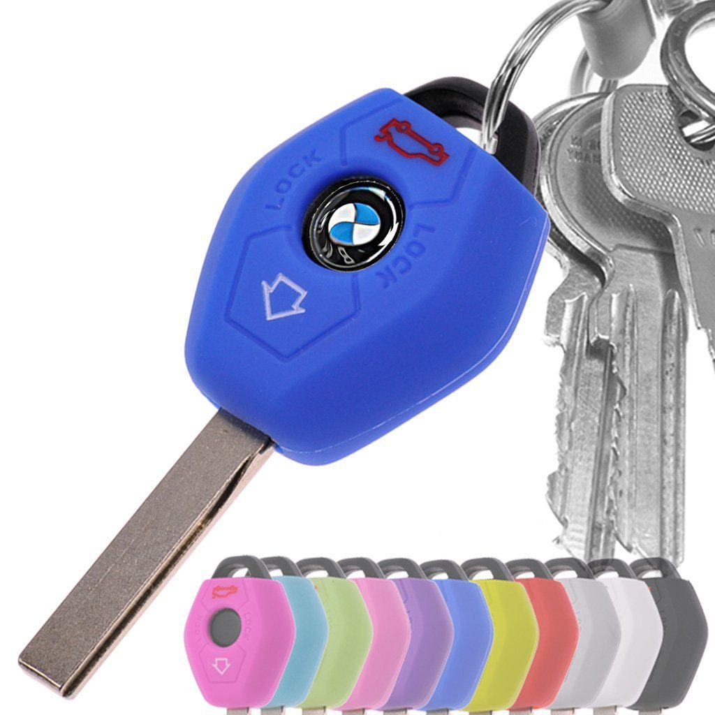 E86 Schlüsseltasche Silikon E61 E85 Funk E53 Autoschlüssel BMW E46 für E52 mt-key Knopf 3 E39 Fernbedienung Blau, E60 E83 Softcase Schutzhülle