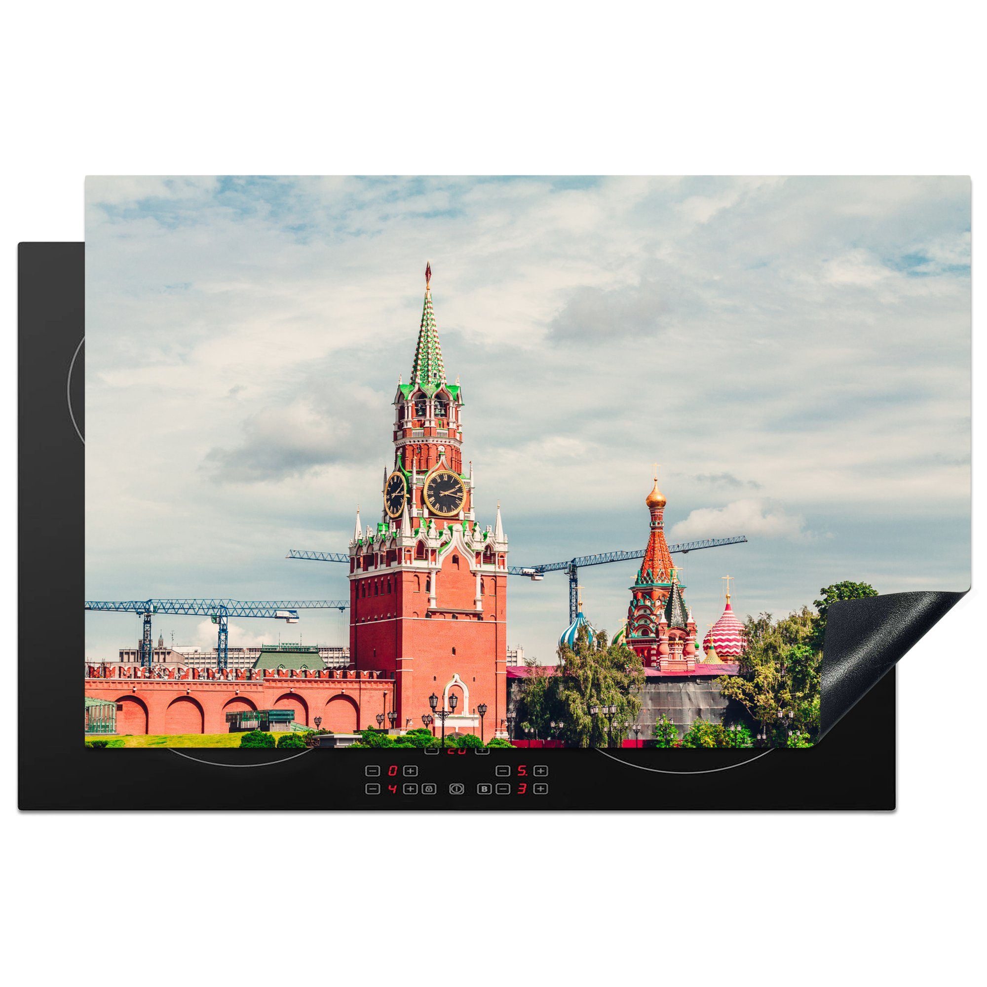 MuchoWow Herdblende-/Abdeckplatte Spasskaja-Turm des Kremls der Russischen Revolution, Vinyl, (1 tlg), 81x52 cm, Induktionskochfeld Schutz für die küche, Ceranfeldabdeckung