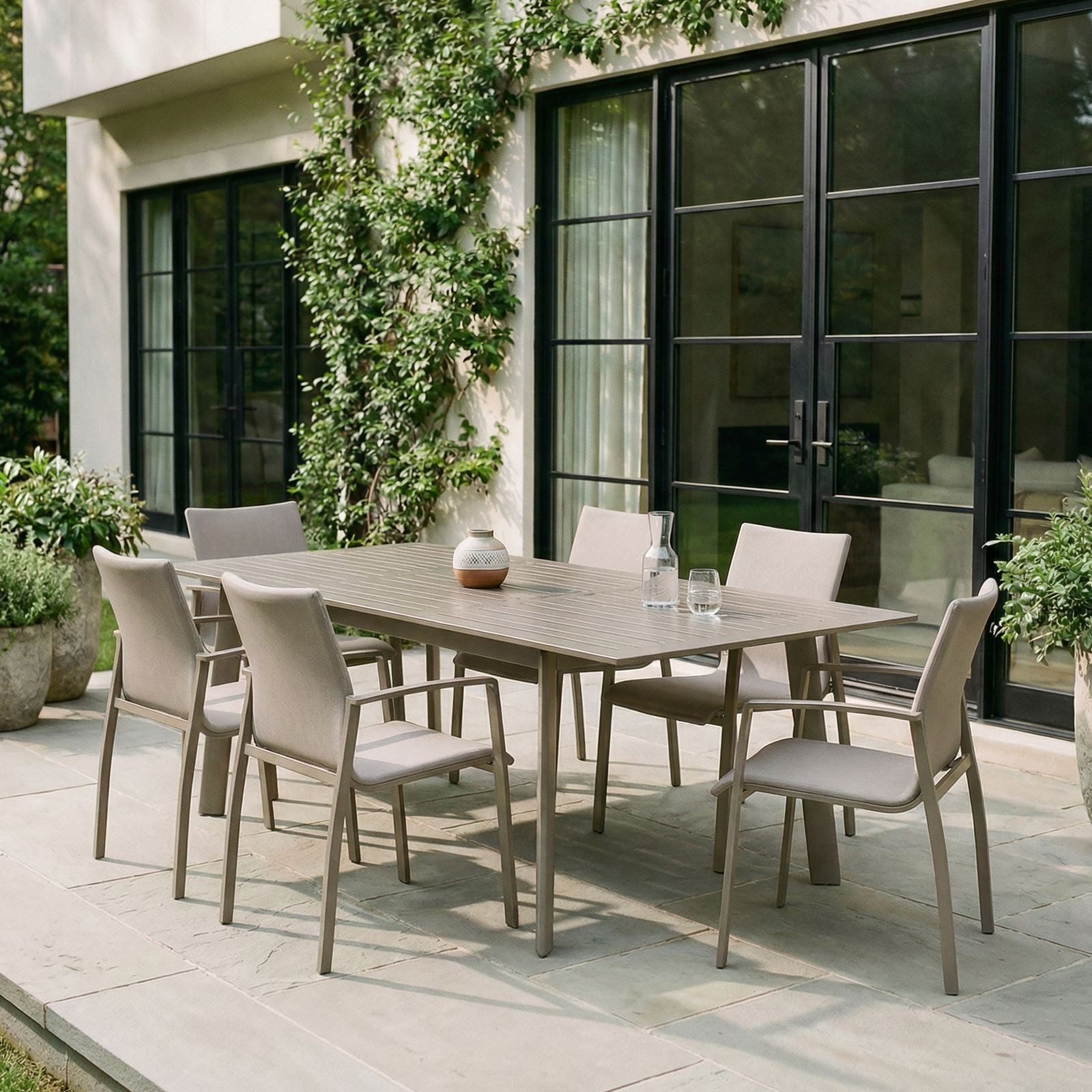 IDIMEX Garten-Essgruppe VERANO, (7-tlg), Gartenmöbel Set mit ausziehbarem Tisch und 6 Stühlen champagner