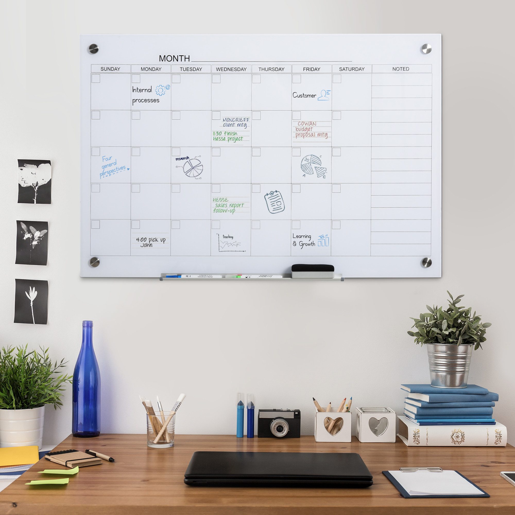Vinsetto Memoboard Kalender 90 x 60cm Wandkalender mit Stiftablage Trocken Abwischbar, (Kalendertafel, 1-tlg., Whiteboard), für Organisation Ferienpläne und Monatsplanungen