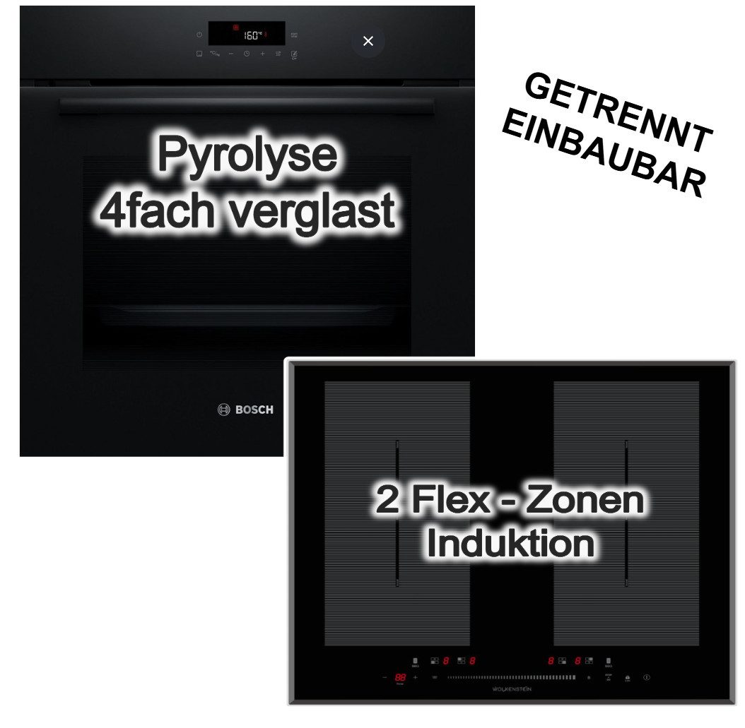 BOSCH Backofen-Set Backofen Pyrolyse 3DHeißluft+ Induktionskochfeld Flexzonen Boost Touch, mit Nein, Pyrolyse-Selbstreinigung Hydrolyse