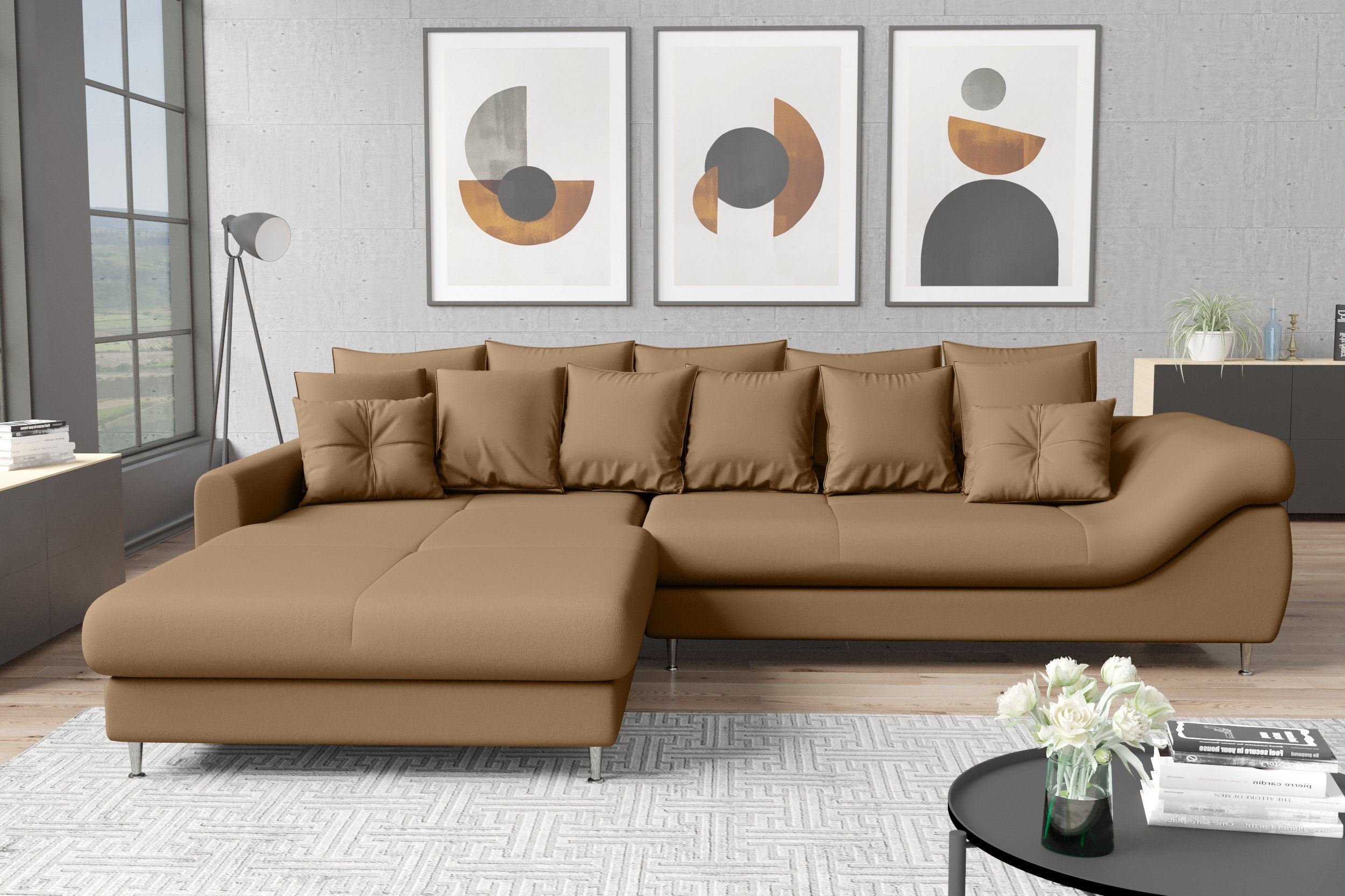 Stylefy Ecksofa Arthur, L-Form, Eckcouch, mane links oder rechts bestellbar, frei im Raum stellbar, inklusive Kissen, mit Steppung, Modern Design