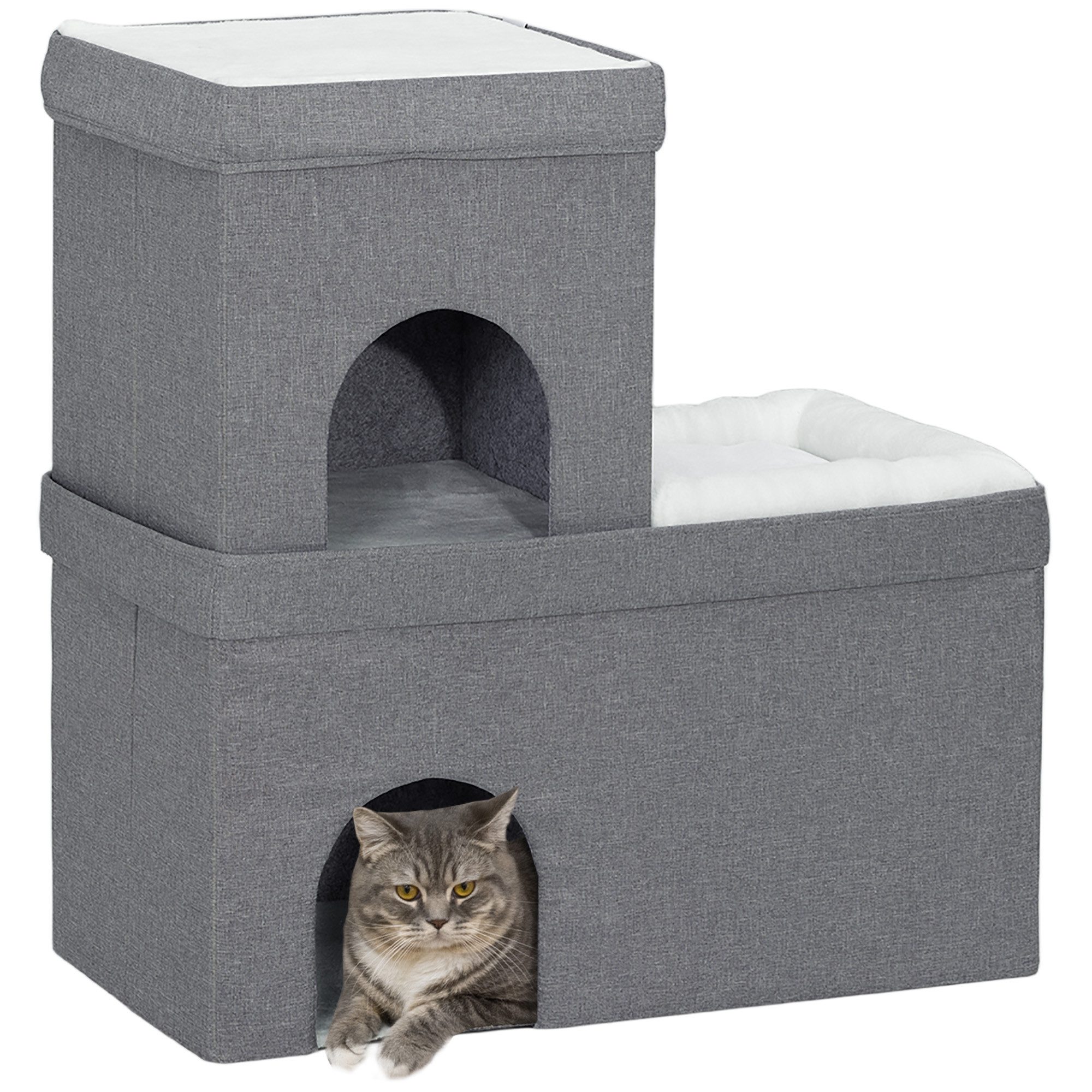 PawHut Tiertransporttasche mit 3 Ebenen, Kissen, für Katzen bis 5 kg bis 5 kg, 74 x 37,5 x 78,5 cm, Grau