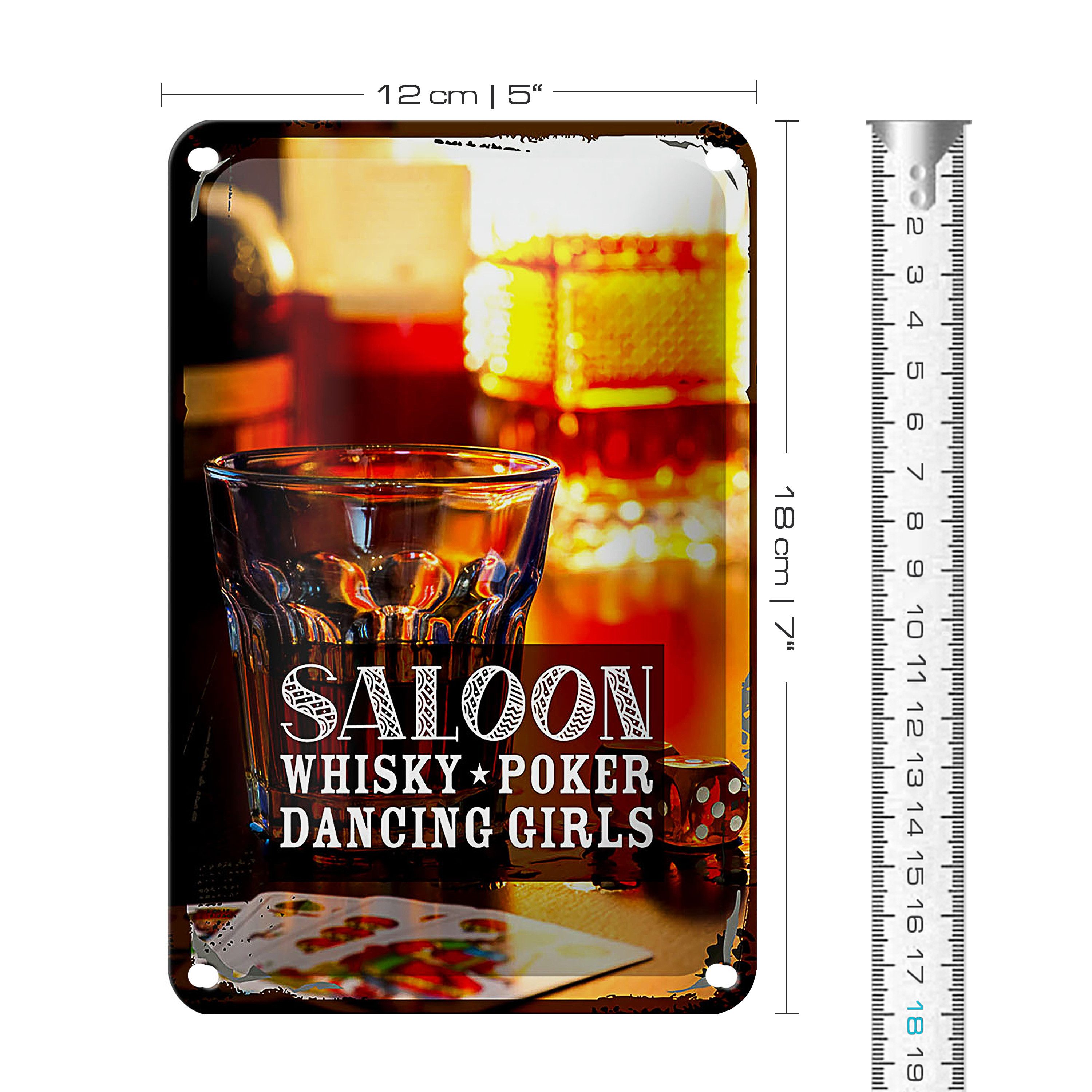 Roomando Metallschild Spruch Saloon Whisky Poker Zigarre Girls 12x18cm