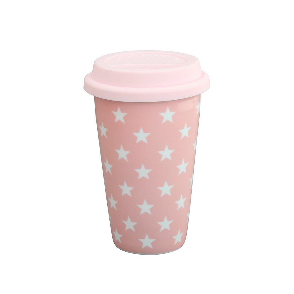 Krasilnikoff Becher Thermo Travel Mug Stars, Porzellan pink
