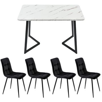 Gotagee Essgruppe Esstisch mit 4 Stühlen Rechteckiger Esstisch Moderner Wohnzimmertisch, Esszimmerstuhl Schwarz Samt Küchenstuhl