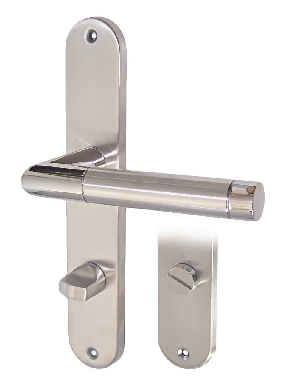 Türbeschlag Edelstahl Türbeschlag Modell Hit II Langschild Türdrücker (Bad WC Beschlag, Kompletter Türbeschlag), Für Feuchträume geeignet