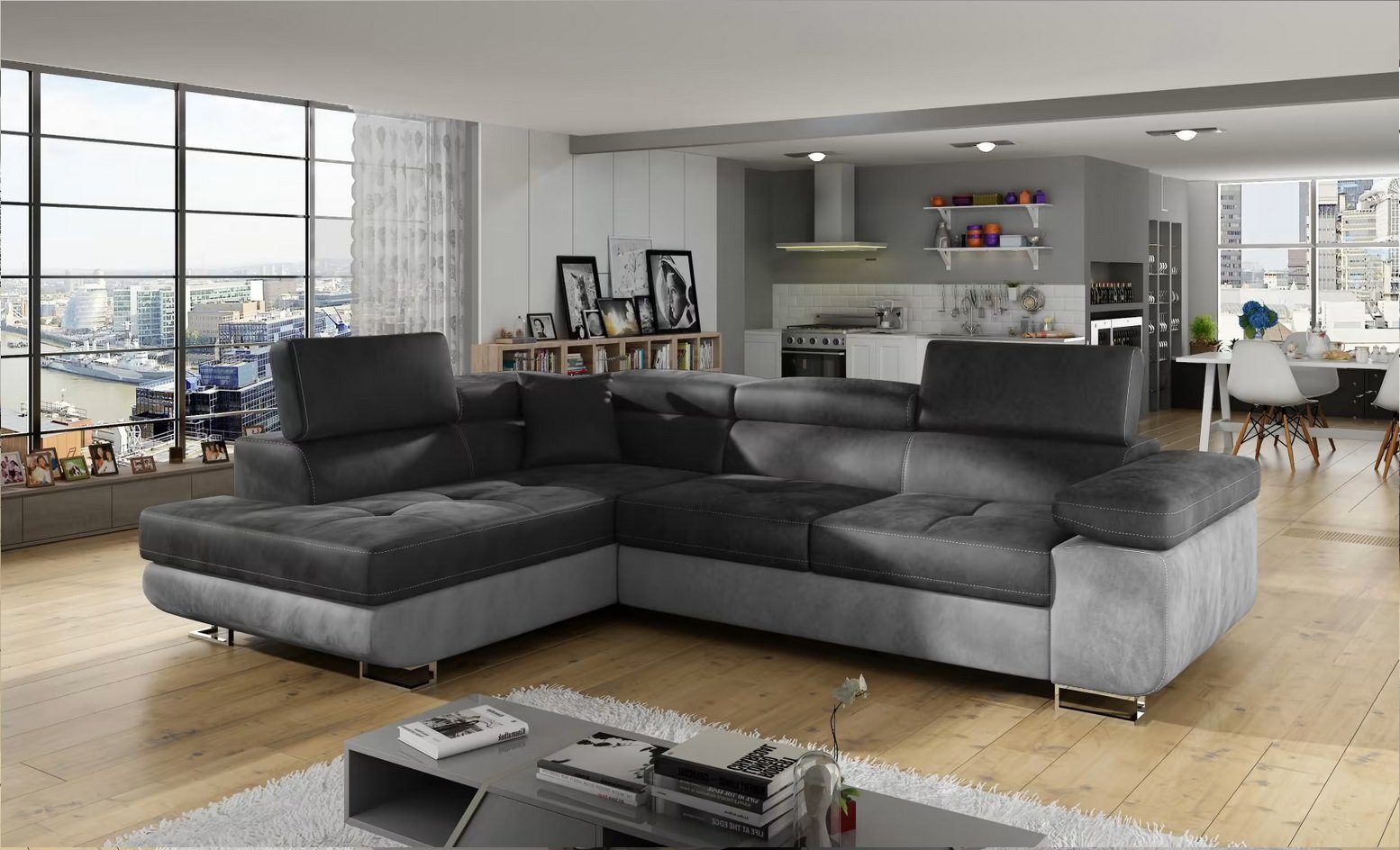 JVmoebel Schlafsofa Ecksofa Stoff L-Form Couch Textil Eck Modern Neu Sofort, Mit Bettfunktion