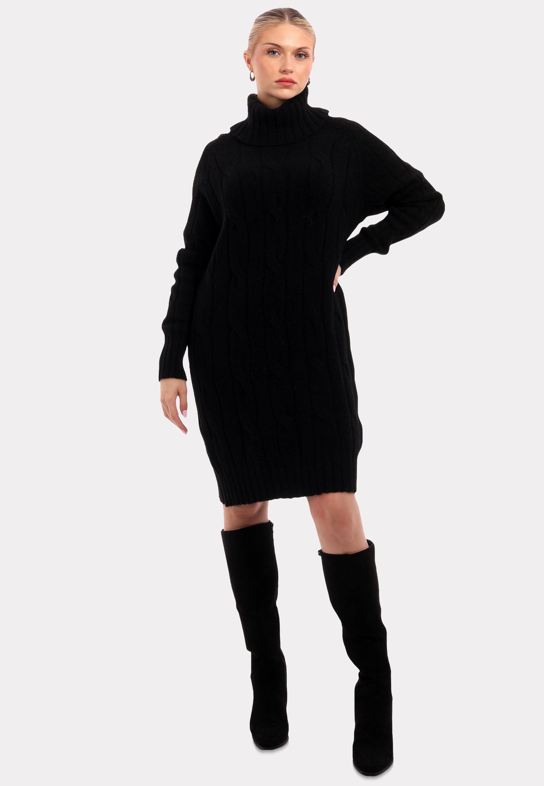 Unifarbe Rollkragen YC Strickkleid in Style Strickkleid (1-tlg) schwarz Exklusives Damen & Fashion