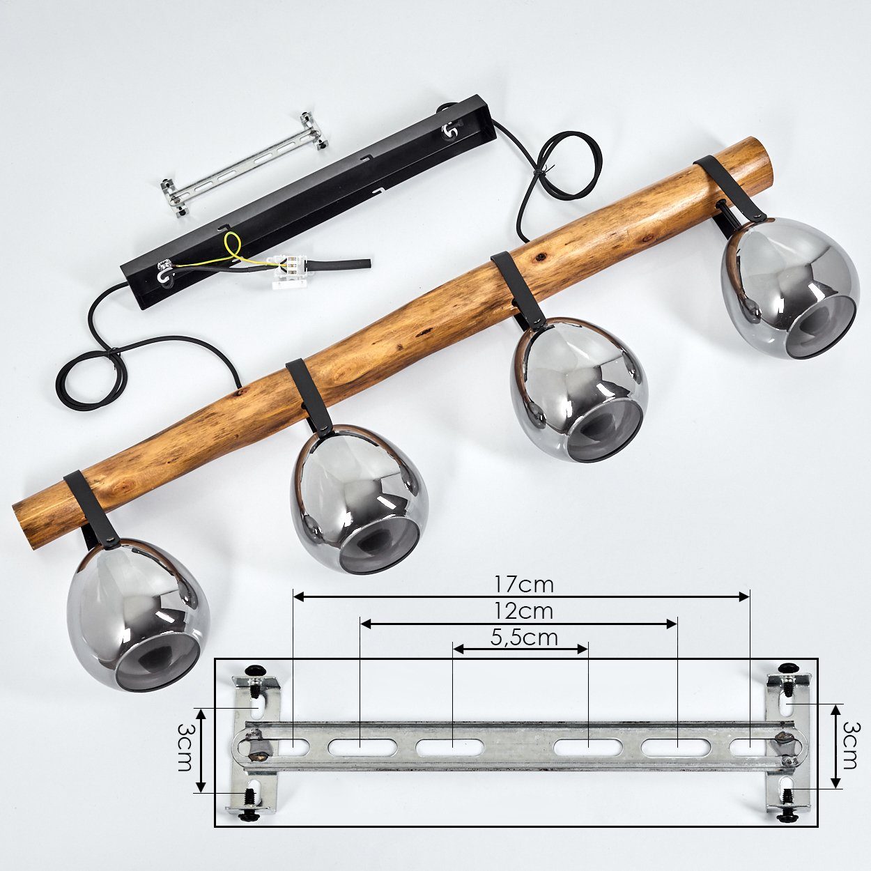 Leuchtmittel, ohne Schirmen Rauchglas, mit Hängeleuchte, »Colpetrazzo« Pendellampe Retro E27, Schwarz/Natur, hofstein Rauchfarben Pendelleuchte Metall/Holz/Kunstleder/Glas,