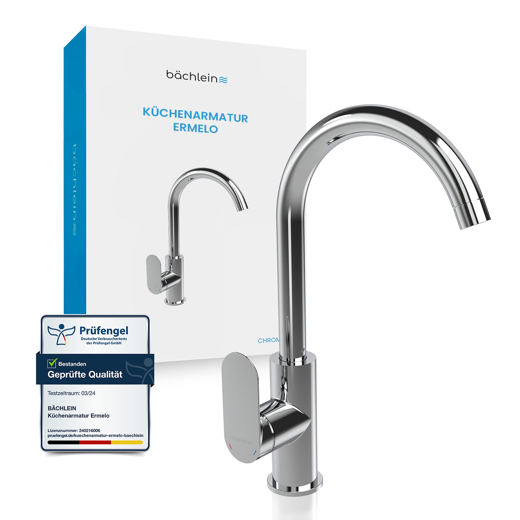 Bächlein Küchenarmatur Ermelo mit hohem Auslauf, Spültischarmatur, Wasserhahn Küche Mischbatterie aus Messing