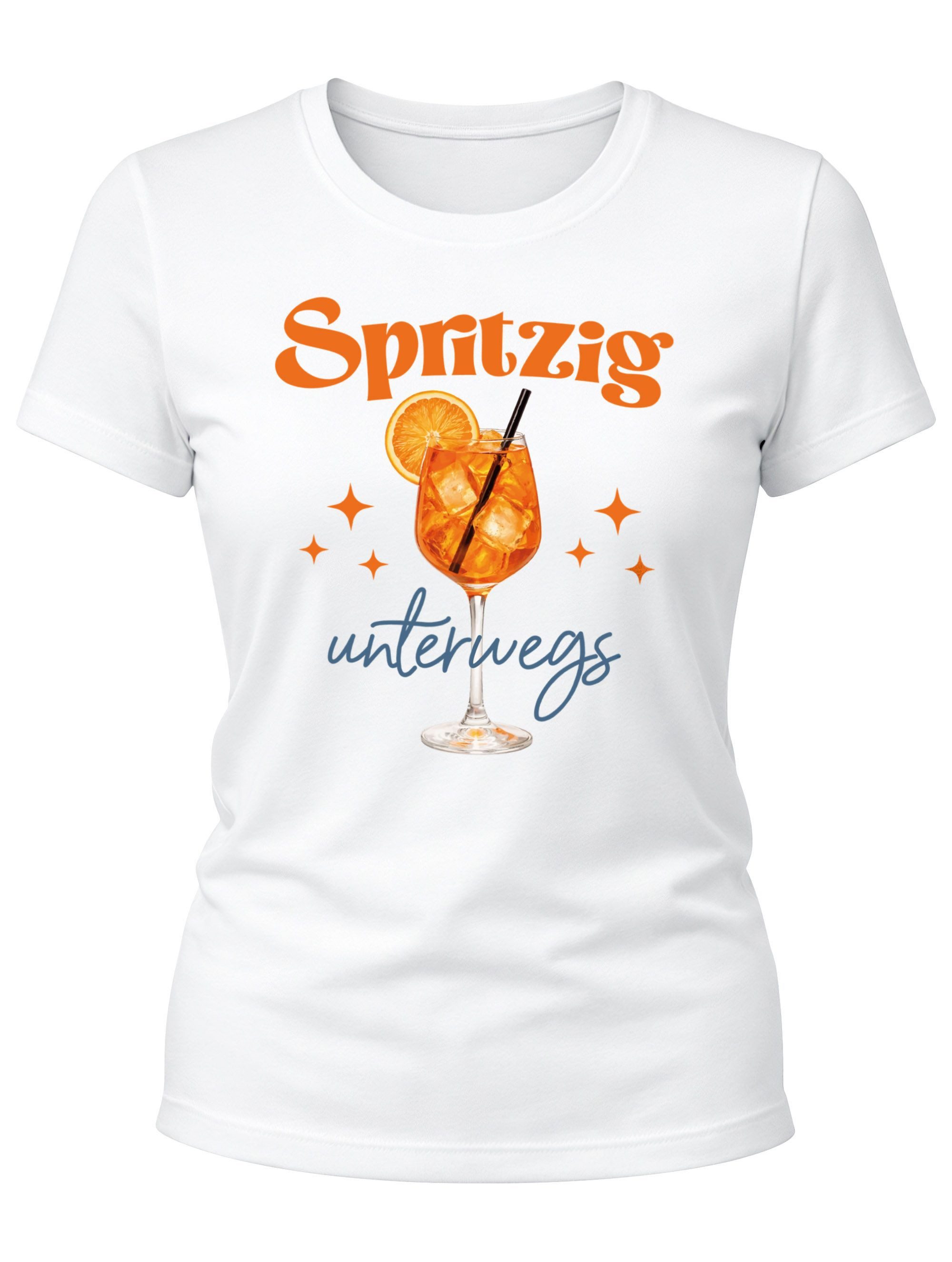 Print-Shirt Damen T-Shirt Spruch - Spritzig unterwegs - Kostümidee Mädelsabend