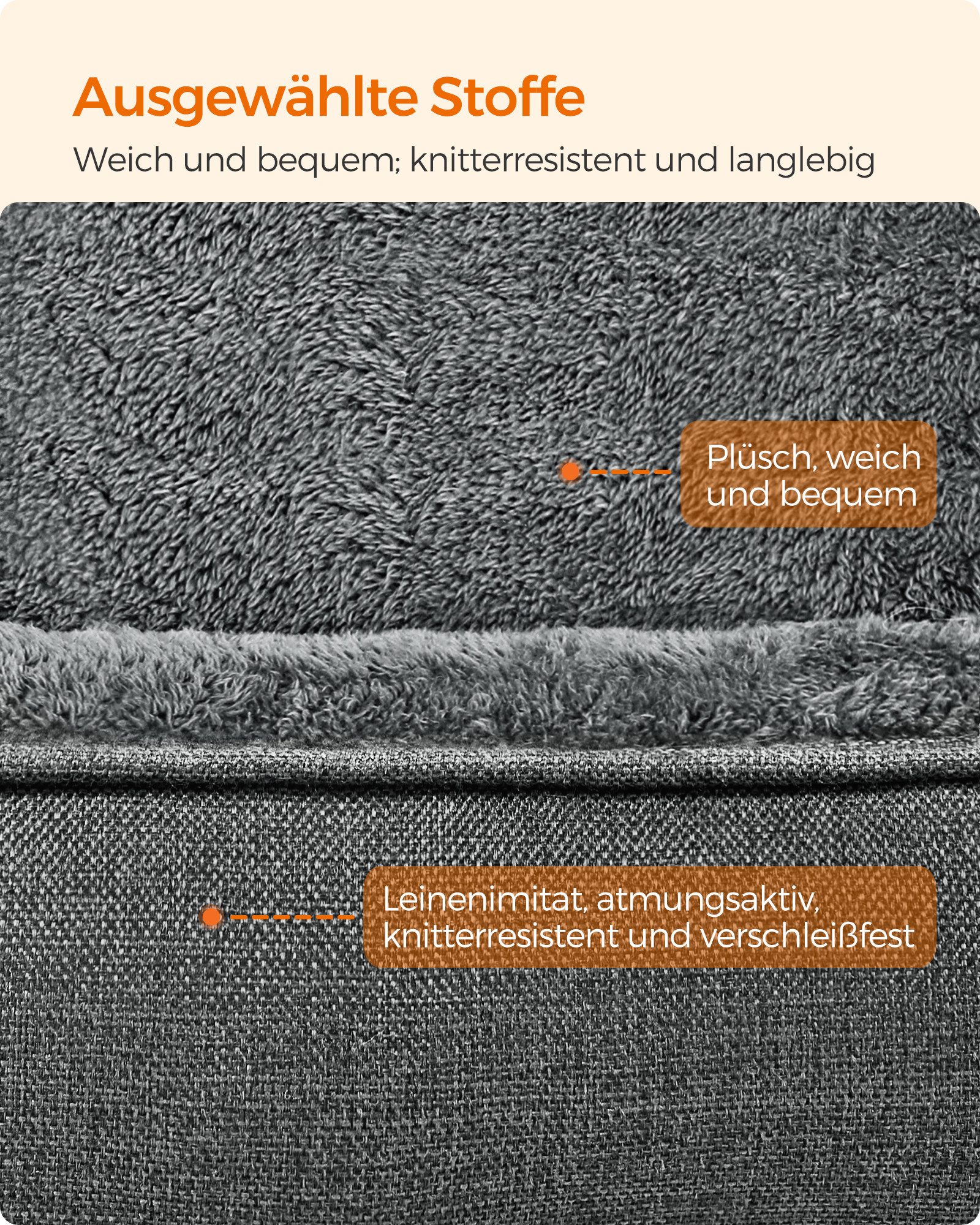 FEANDREA Hundebett Hundekissen in Leinenoptik, Hundekorb, XL, große Hunde, 100x75x25 cm, erhöhte Ränder, rutschfeste Unterseite, Bezug abnehmbar waschbar – Bild 4 von 5