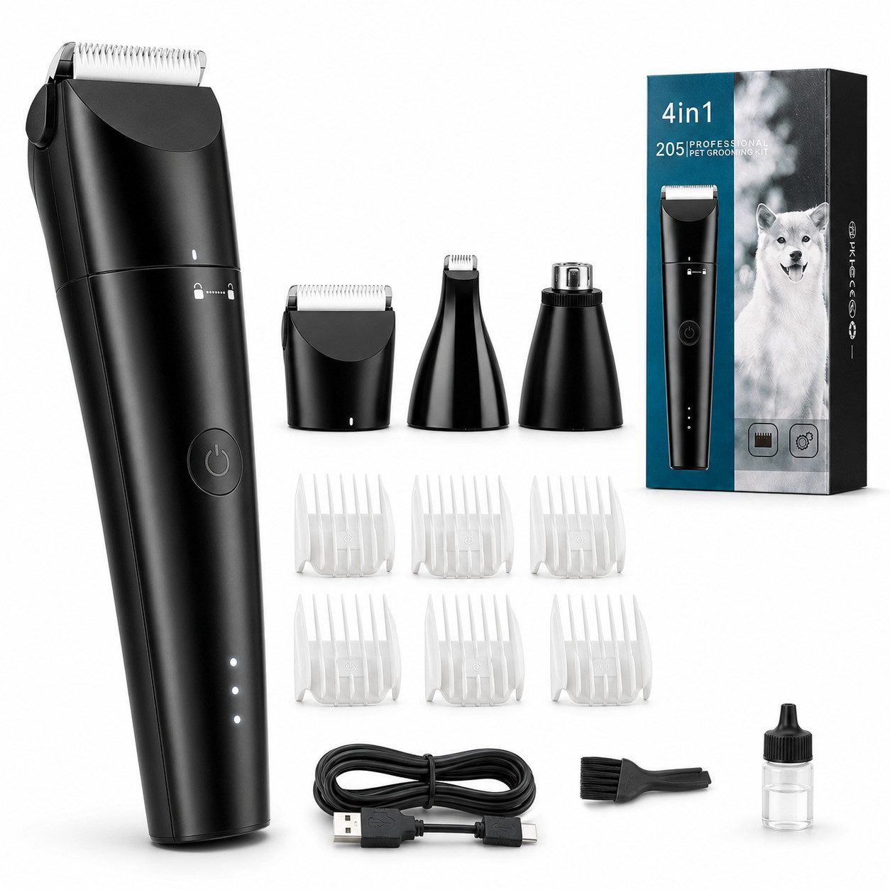 Luckice Hundeschermaschine Haartrimmer, Fellpflege-SetHaustierpflegeHaustierbedarf, Einzelgerät mit Pflegezubehör, ergonomisches Design, 35 dB geräuscharm, Keramik-Edelstahl-Klinge