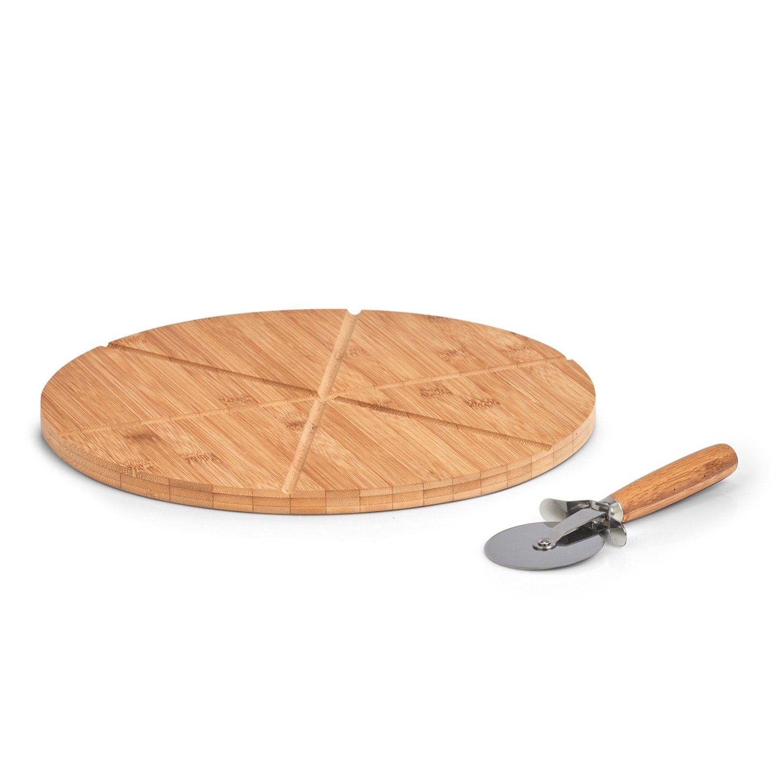 Neuetischkultur Schneidebrett Pizza-Set 2-teilig Bambus, Bambus, (1-St., 1 Tablett 1 Pizzaschneider)
