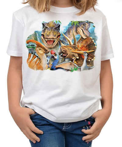 Tini - Shirts Print-Shirt »Dinosaurier / Dino Motiv Kindershirt« buntes Dino Foto - Dinosaurier-Selfie : Selfie Dinos