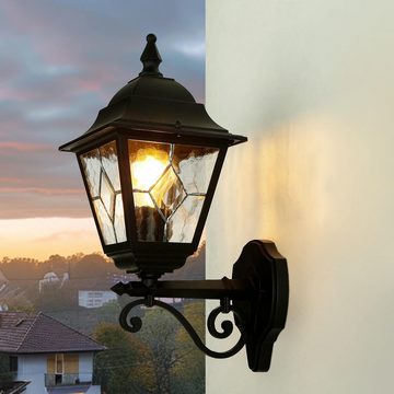 Licht-Erlebnisse Außen-Wandleuchte LEADWORTH, ohne Leuchtmittel, Außenwandleuchte IP43 E27 Schwarz Glas Metall Rustikal Außenwandlampe