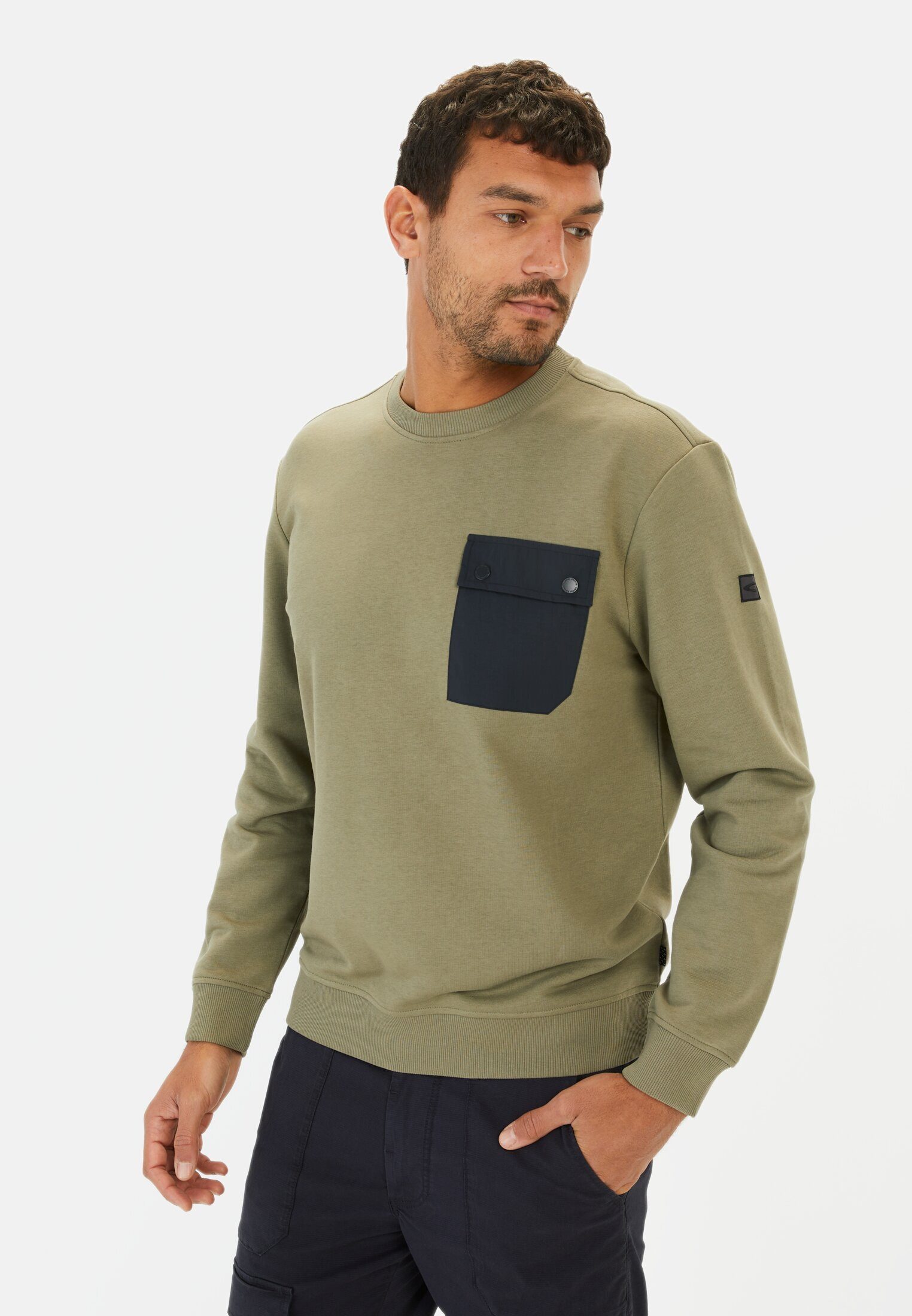 camel active Sweatshirt mit Kontrasttasche Langarm Rundhals günstig online kaufen