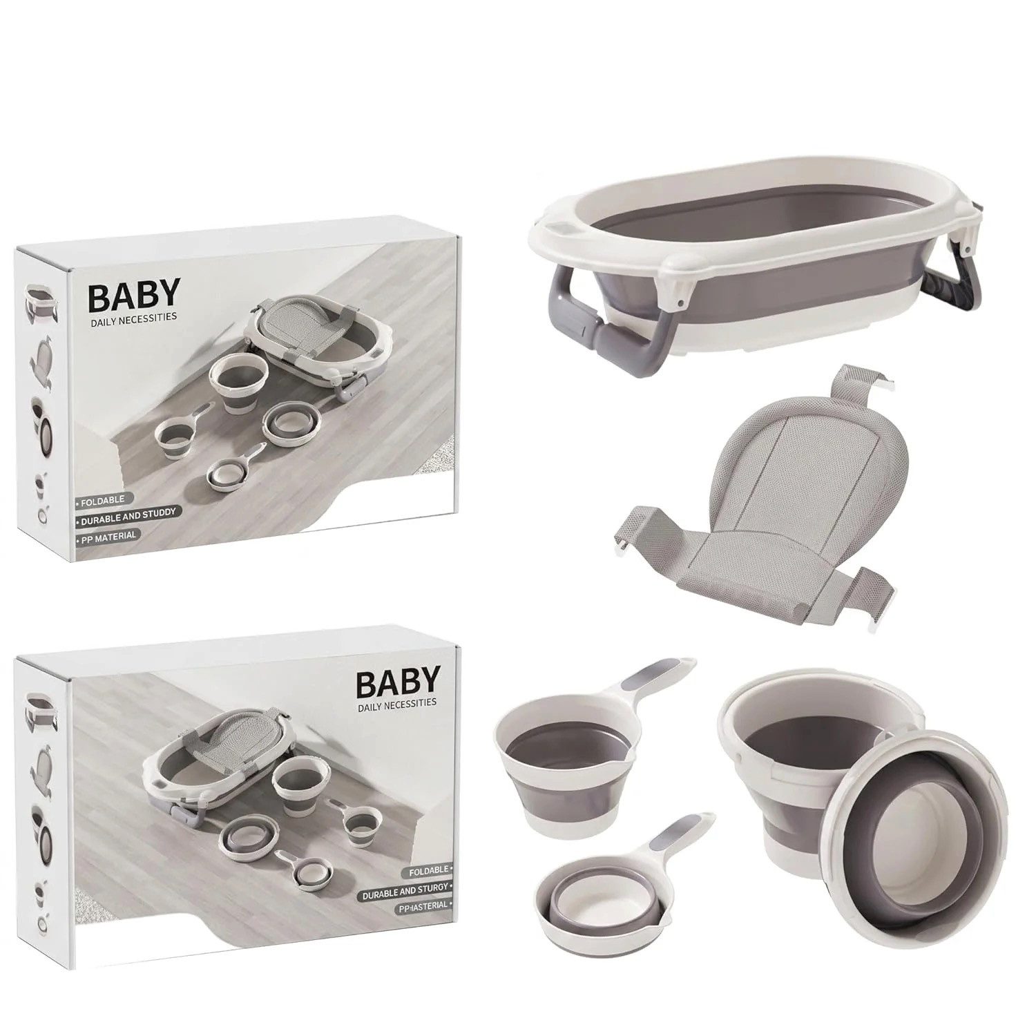 Boncuks Home Babybadewanne Klappbare Babybadewanne Set – Platzsparend, Tragbar, Sicheres Design