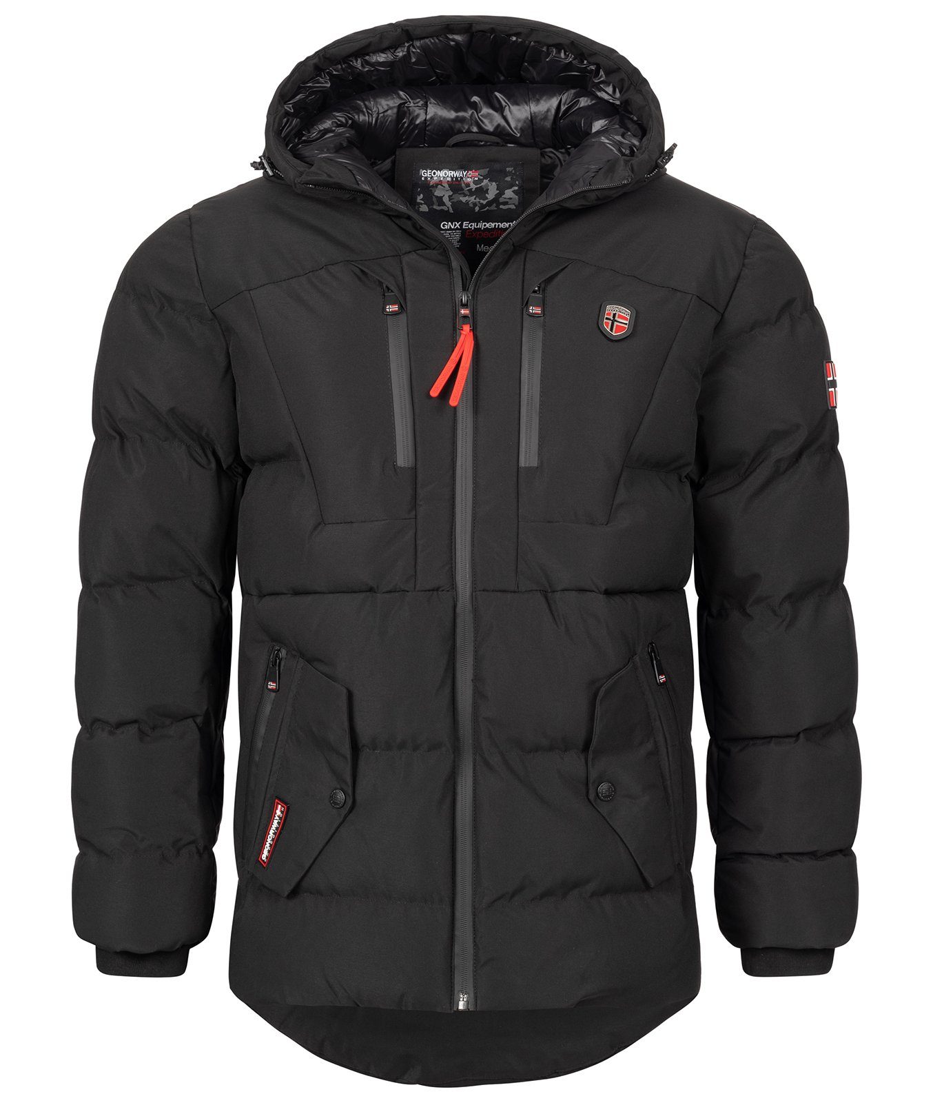 Steppjacke Herren Geo Kapuze Winterjacke Winterjacke Norway mit Schwarz