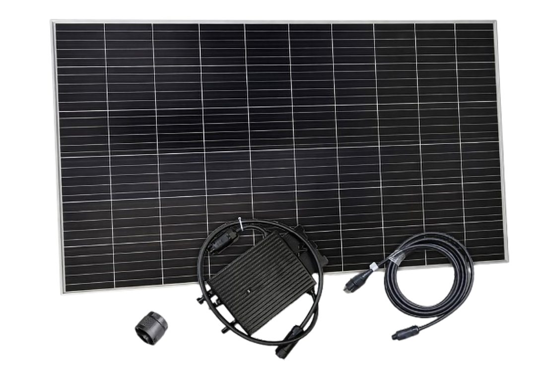 Sunset Balkonkraftwerk SUNpay®300plus, Solarmodul „Made in Germany“, steckerfertig, 300 W, (Set, Inkl. Modul, Wechselrichter, 5m AC-Kabel), Solaranlage für kleine Balkone/Flachdach/Fassade, variabel einsetzbar
