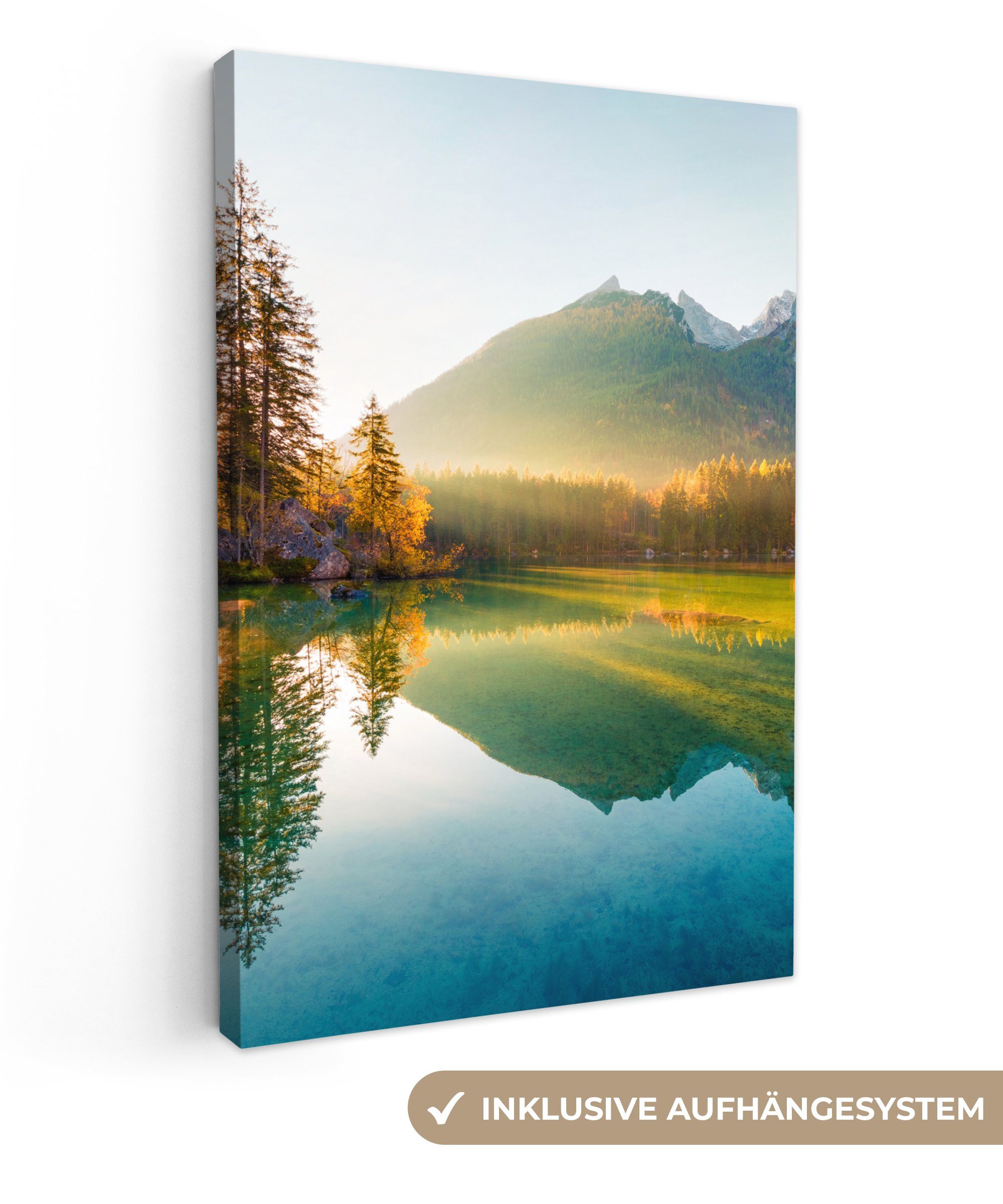 OneMillionCanvasses® Leinwandbild See - Wald - Berge - Natur - Sonne - Land günstig online kaufen