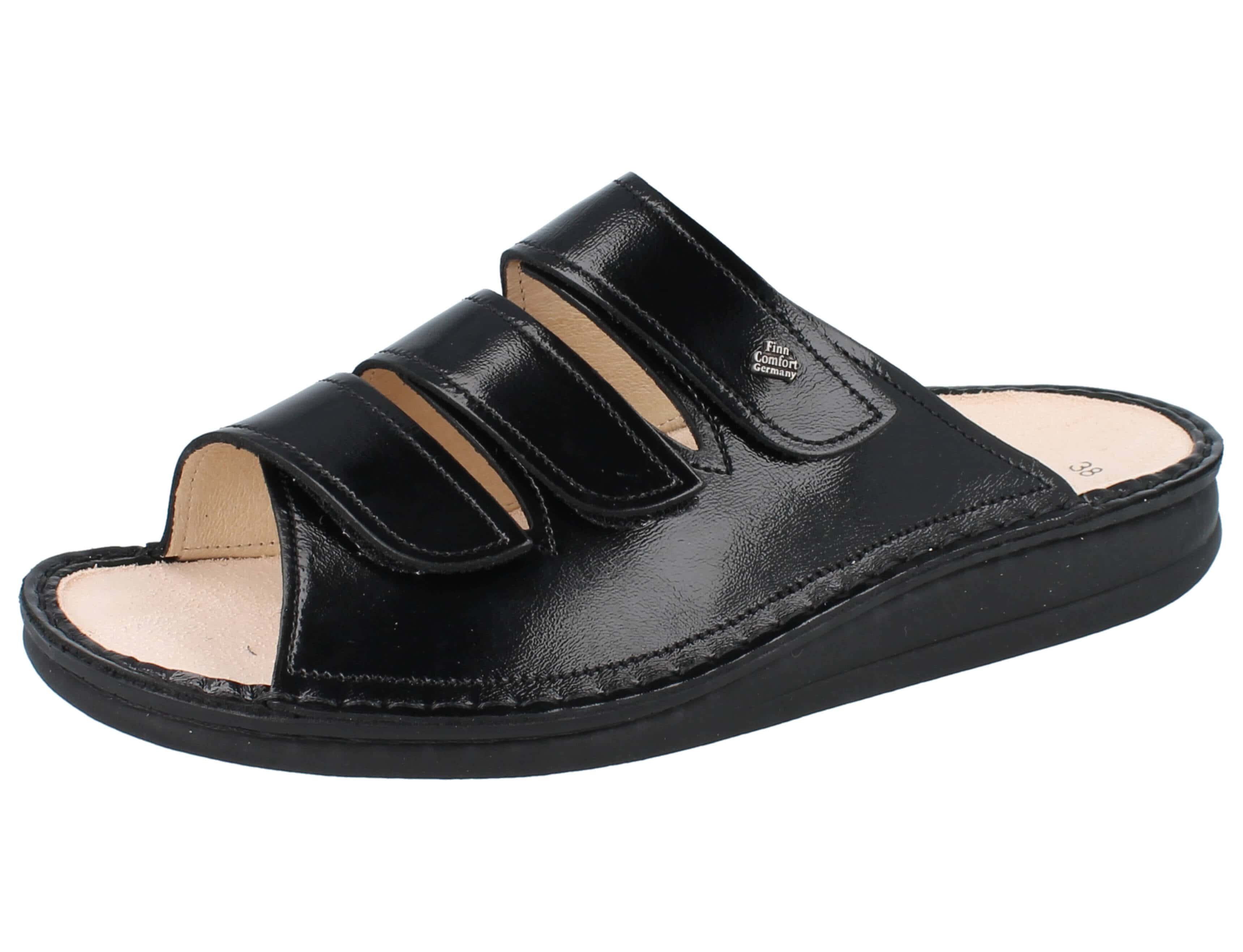 FINN COMFORT Korfu Damen Pantolette schwarz Knautschlackleder - Pantolette