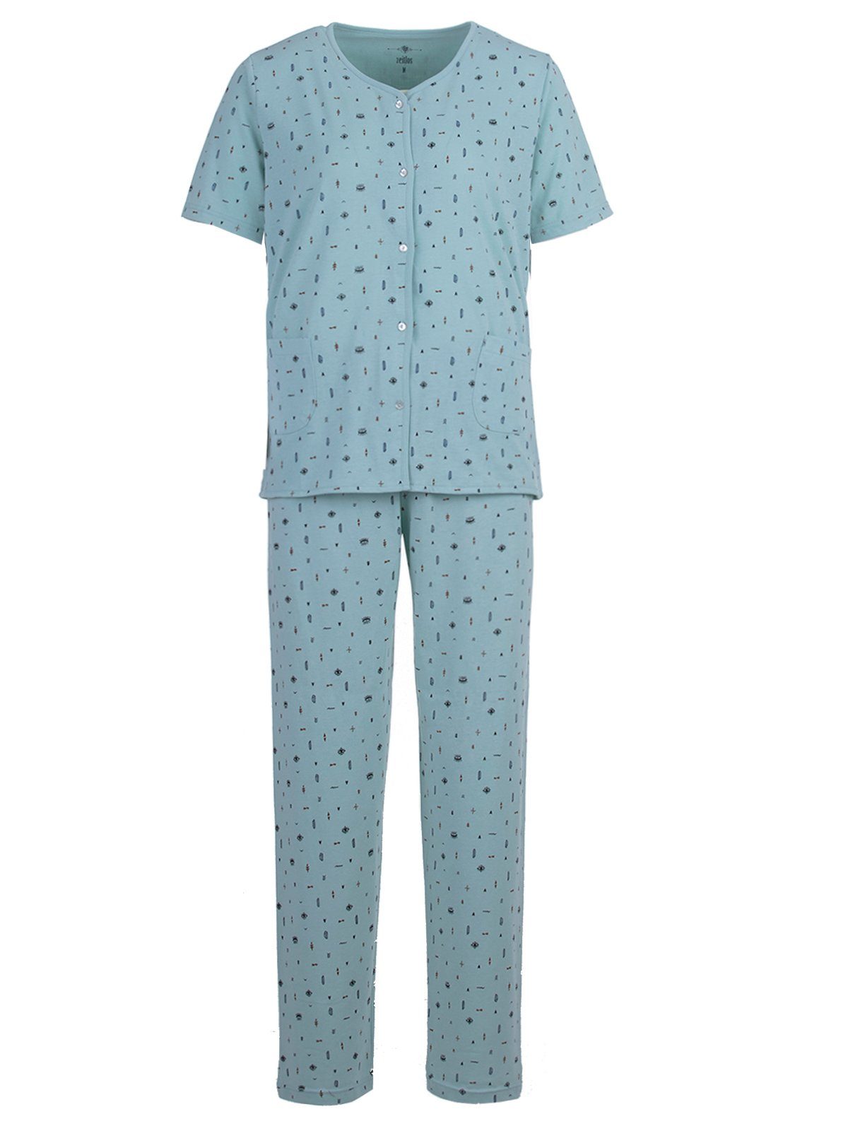 zeitlos Schlafanzug Pyjama Set Kurzarm - Auge mint