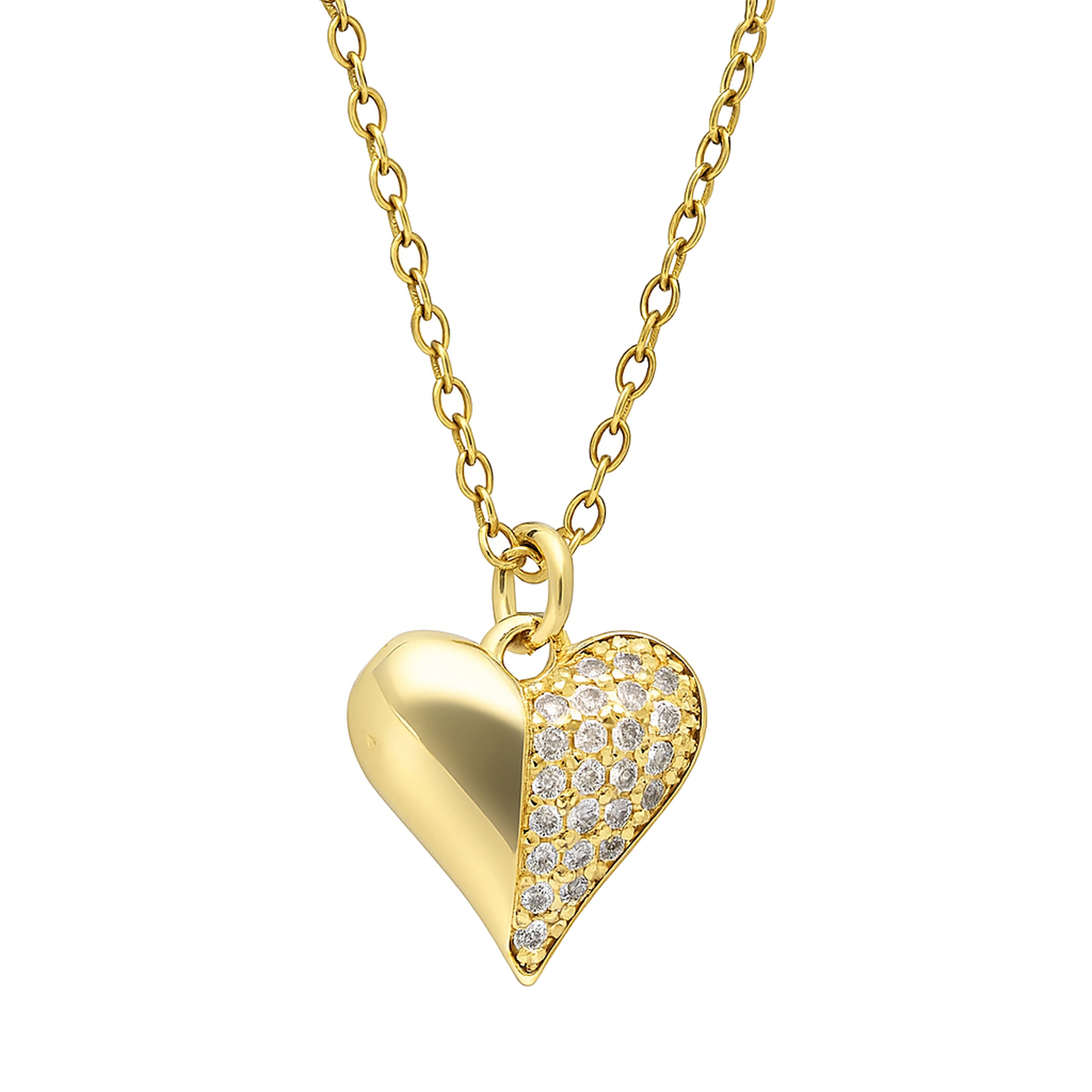 Lebensquelle Plus Kettenanhänger Herz-Anhänger Kette mit Zirkonia-Pavé – vergoldet, 50 cm