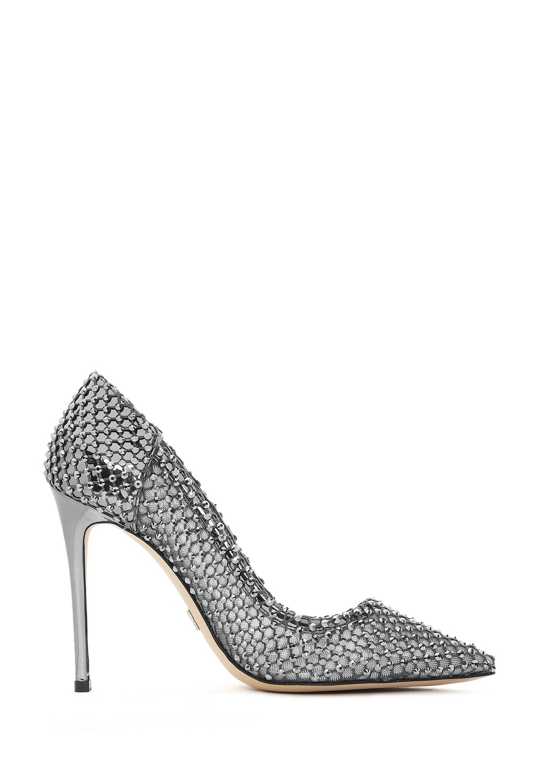 Derimod Leder-Stiletto-Pumps mit Strasssteinen Pumps Nieten-Mesh, Echtes Leder, EVA-Sohle, Stilettoabsatz, Slip-On-Design