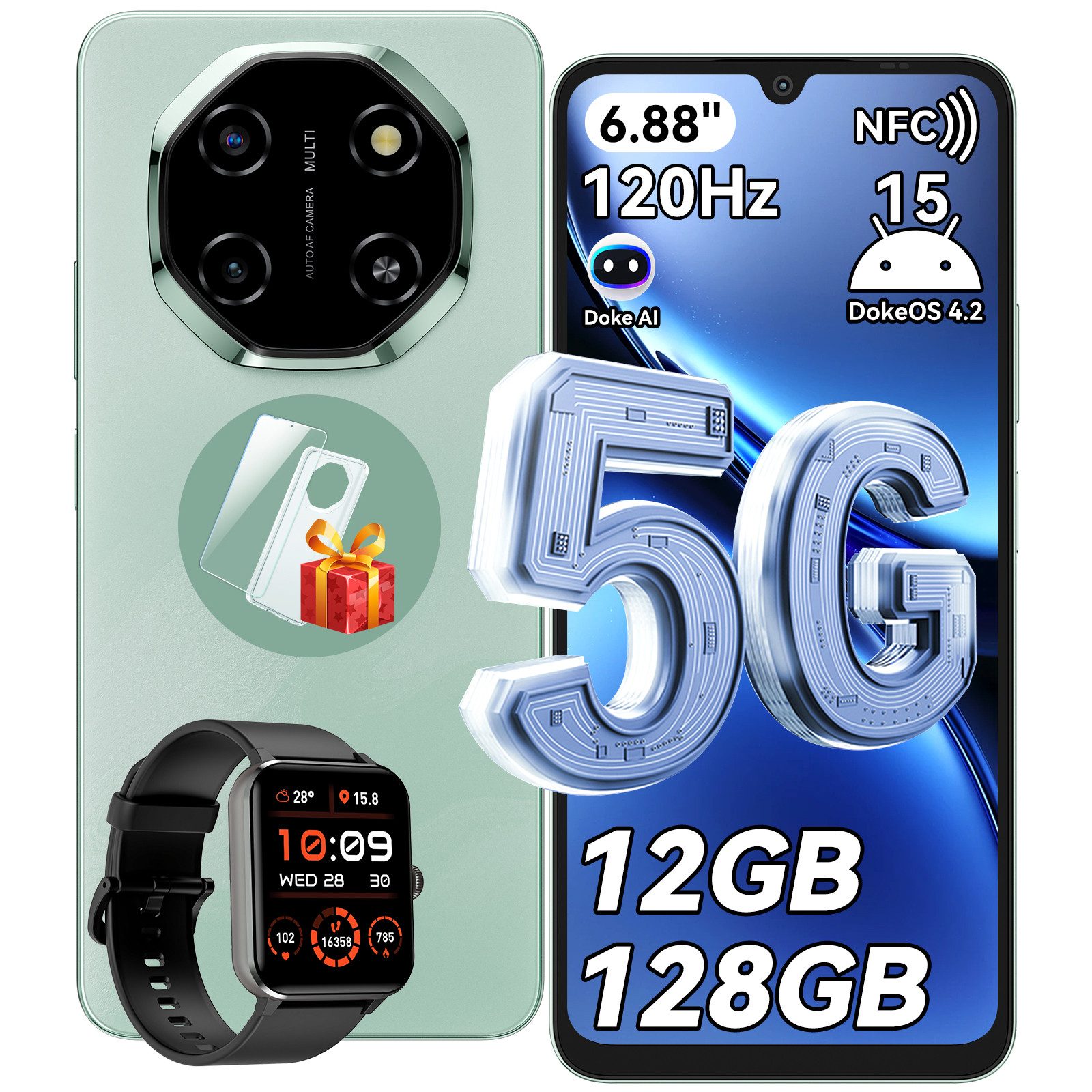 blackview Shark 6 5G,AI incl.R50 Handy (6.88 Zoll, 128 GB Speicherplatz, 120Hz, Doke AI, 5000mAh,Unisoc T8100, Android 15)