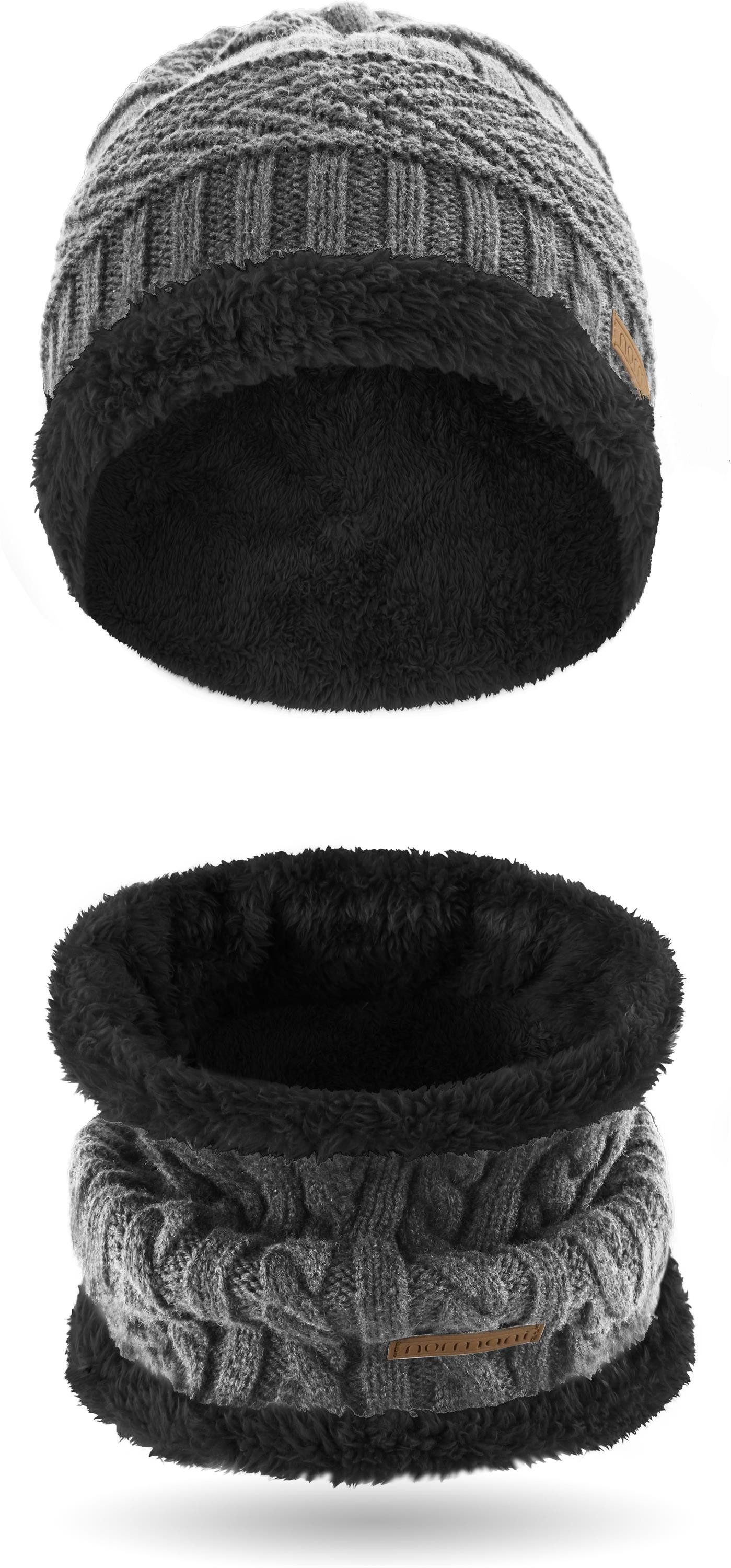 normani Strickmütze Kebili Winterset mit Fell Kebili Winterset gefüttert Fellschal und Fellmütze