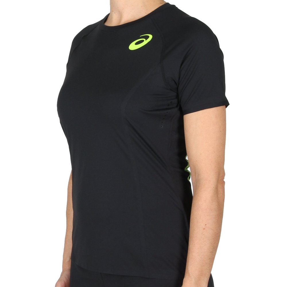 Asics W's Shortsleeve Top Performance Black Hazard Green Outdoorschuh