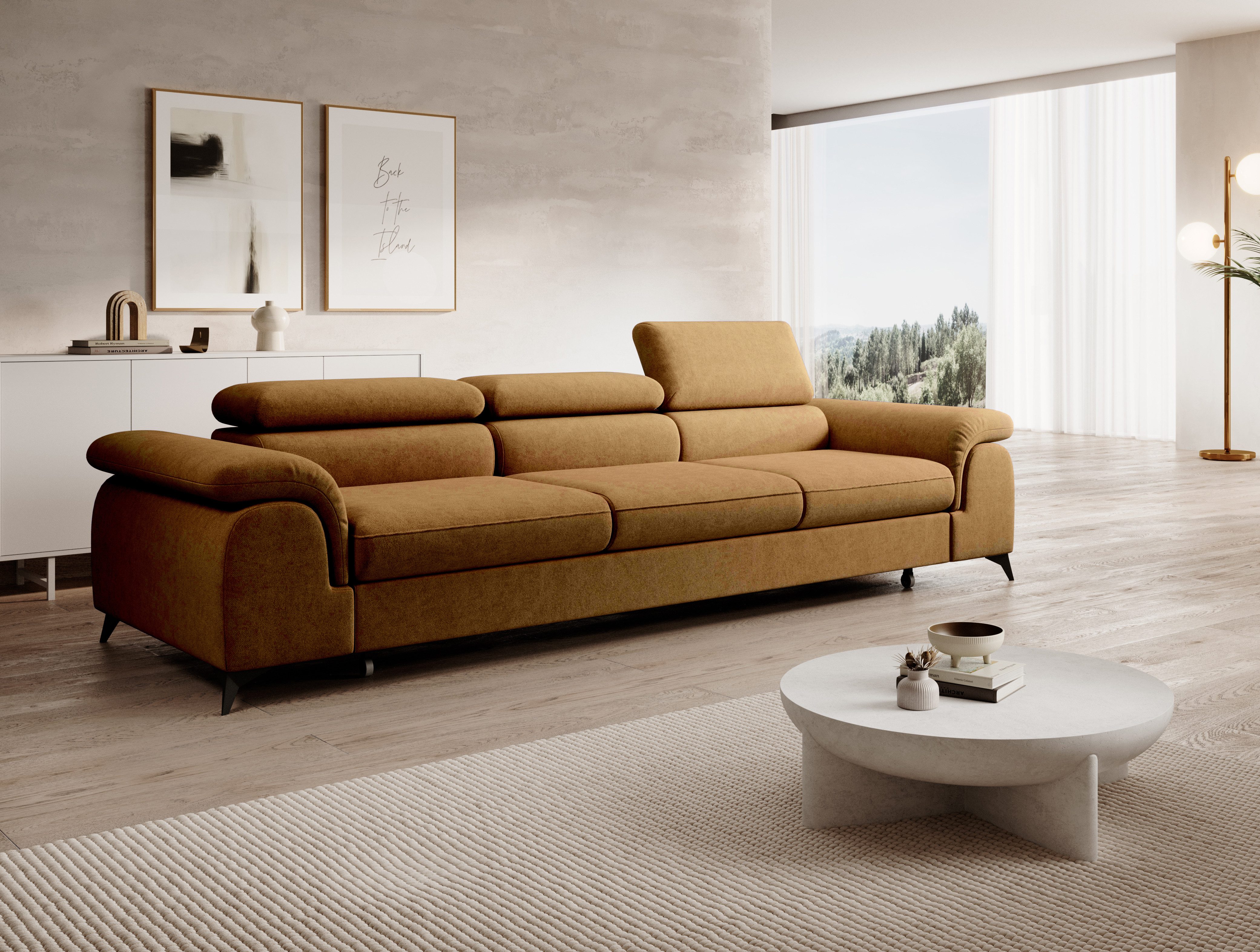 Muffo Sofa Plaza 3, Hohe Metallfüße, Elegante moderne Form, mit Schalffunktion, verstellbaren Kopfstützen