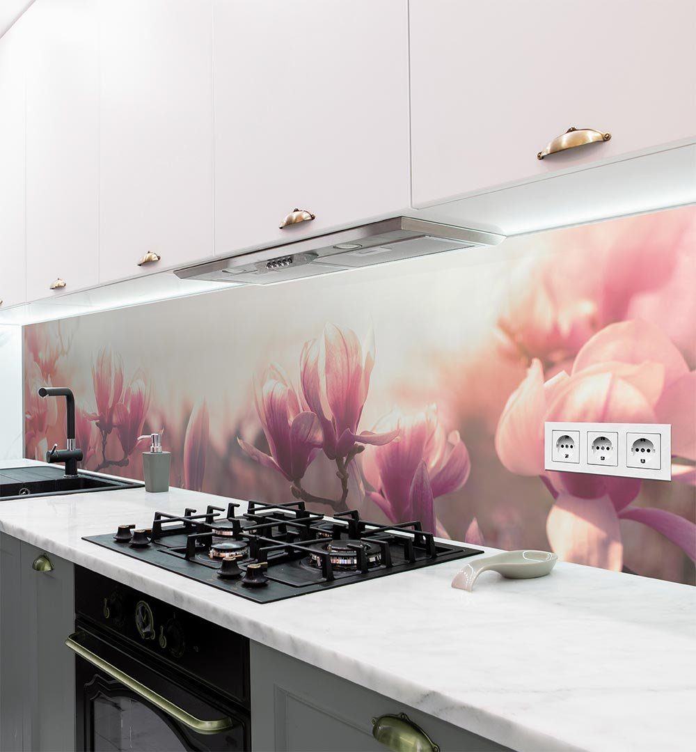 MyMaxxi Dekorationsfolie Küchenrückwand rosa Blumenfeld selbstklebend Spritzschutz Folie