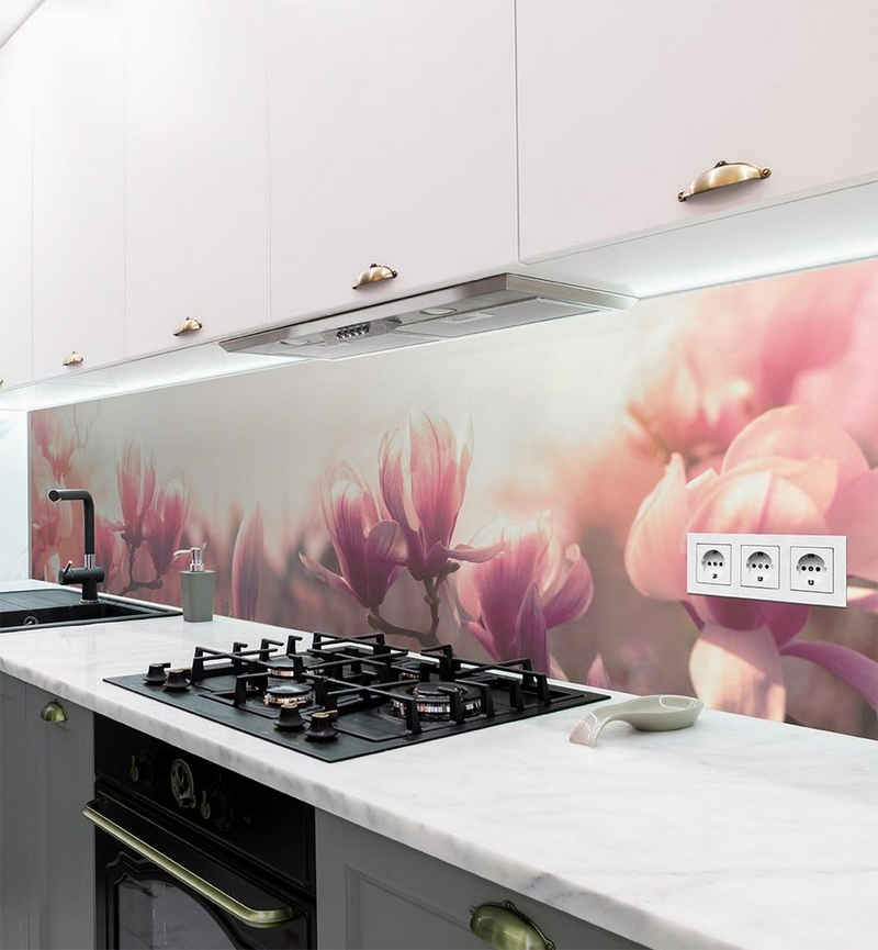MyMaxxi Dekorationsfolie Küchenrückwand rosa Blumenfeld selbstklebend Spritzschutz Folie