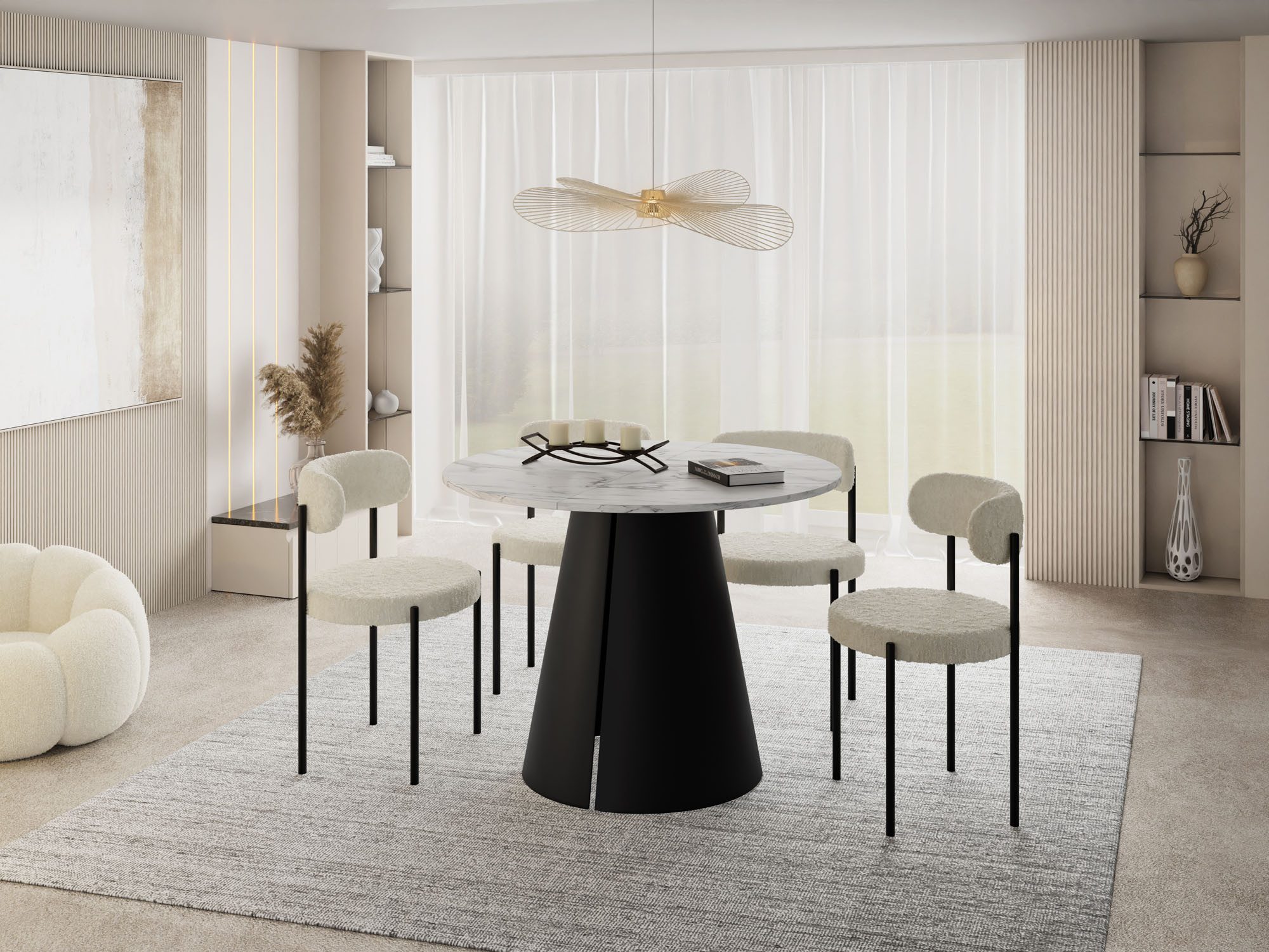 WFL GROUP Esstisch Lamio ausziehbar rund modern mit schwarzen Metallbeinen günstig online kaufen