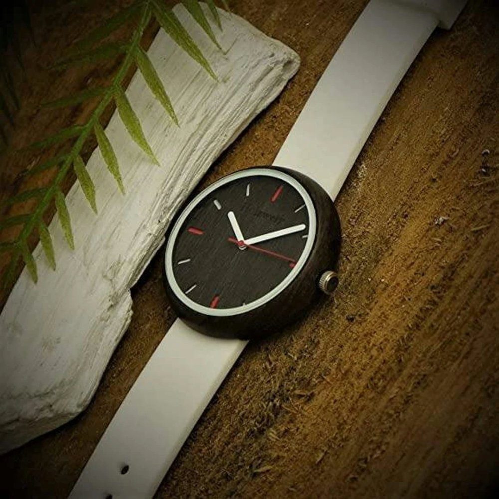 mit Holz Holzwerk rot Uhr Damen Silikon LICHTENAU Armband, & schwarz Quarzuhr weiß,