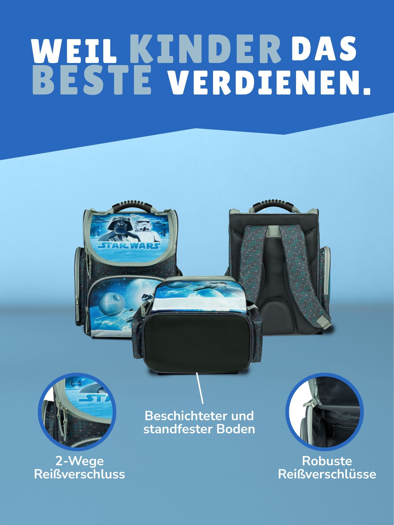 Familando Schulranzen Clou Star Wars Schultasche, Darth Vader, blau, ab 1. Klasse (Grundset, 5-tlg., mit Federmappe, Schlamper, Turn- & Geldbeutel), kompakt, mi – Bild 5 von 5
